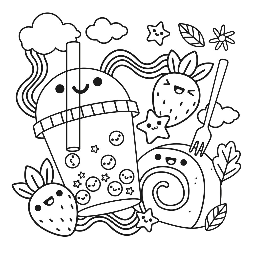 Kawaii Bubble Tea Coloring Page