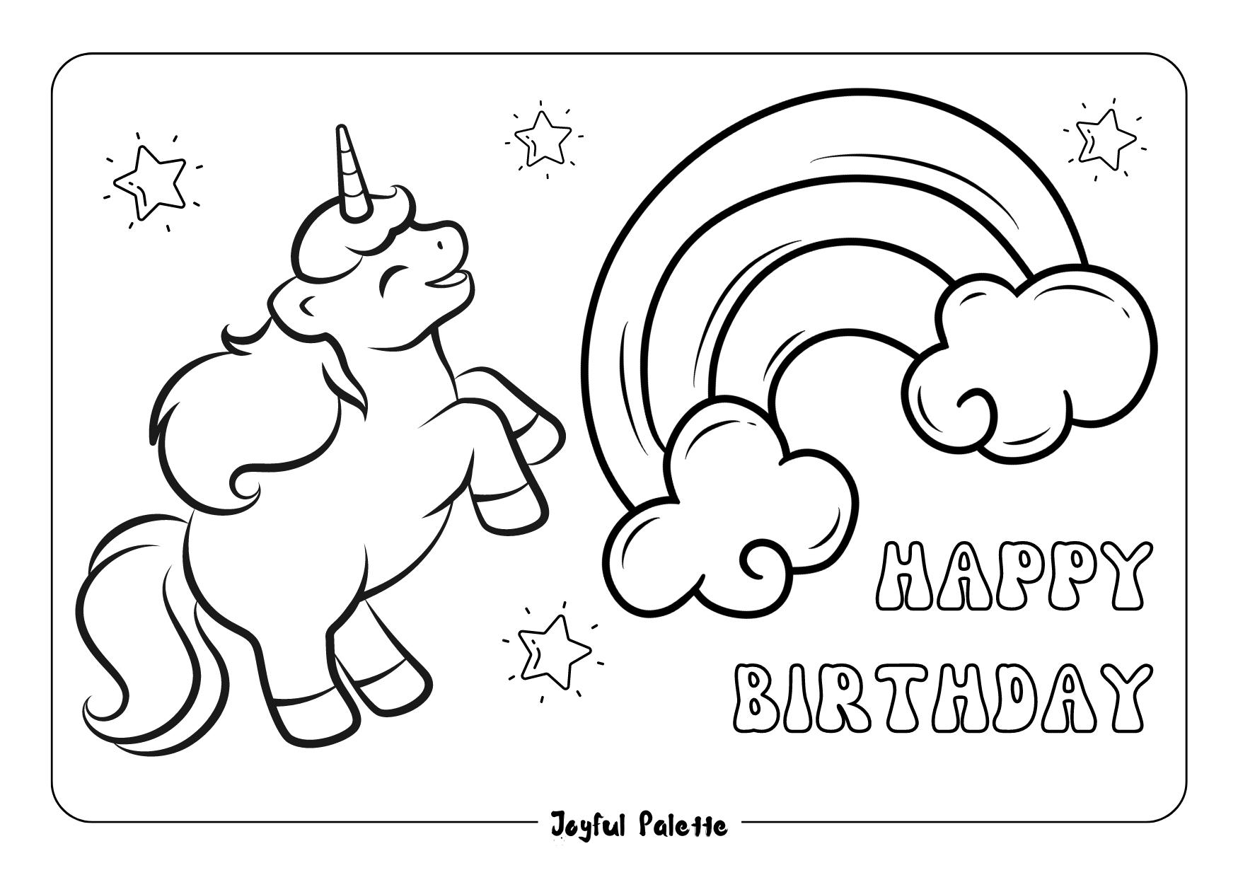 Birthday Unicorn Coloring Page