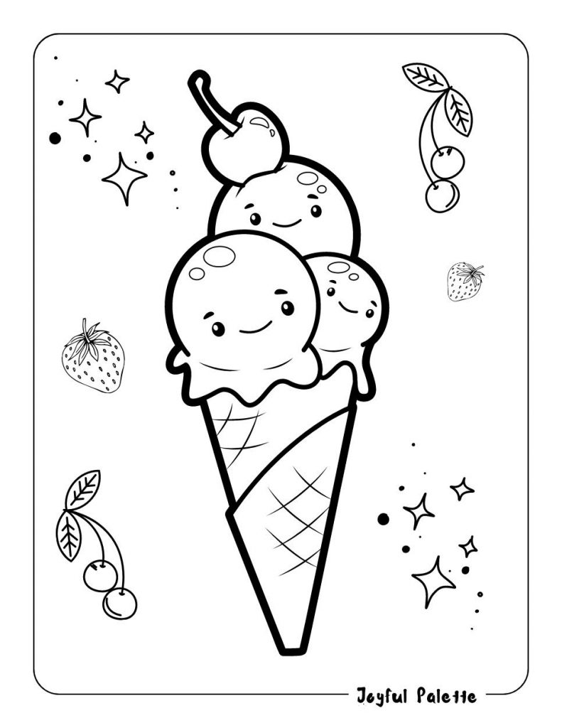 Cute Ice Cream Coloring Page