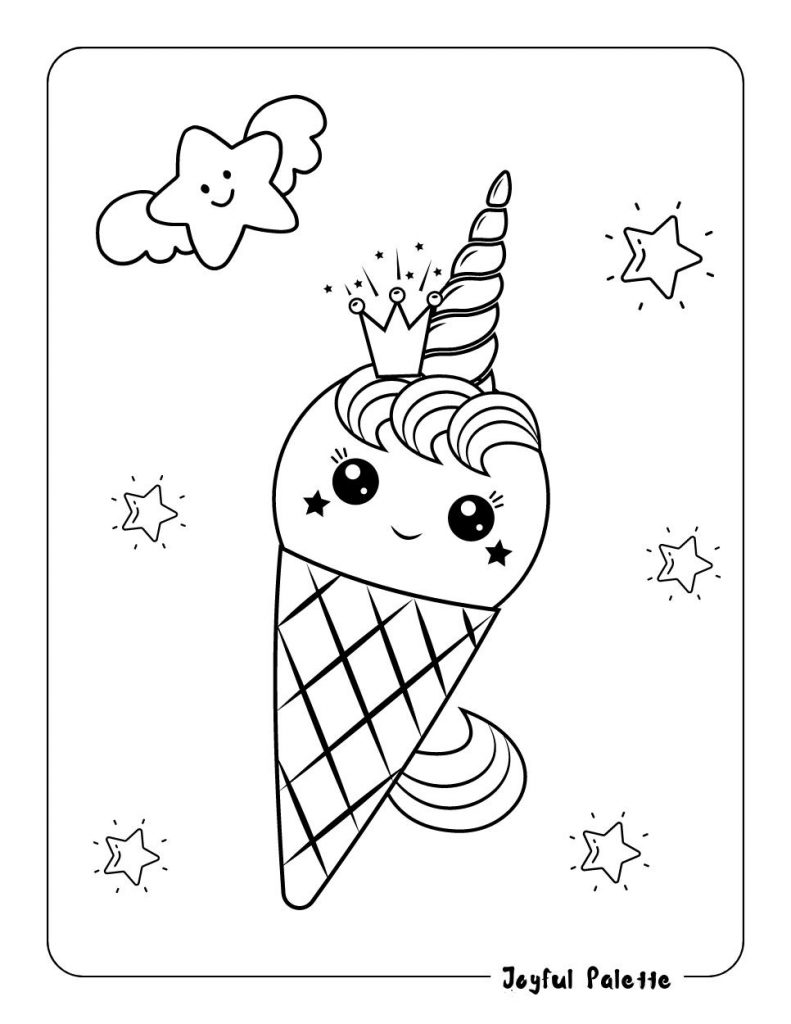 Unicorn Ice Cream Coloring Page