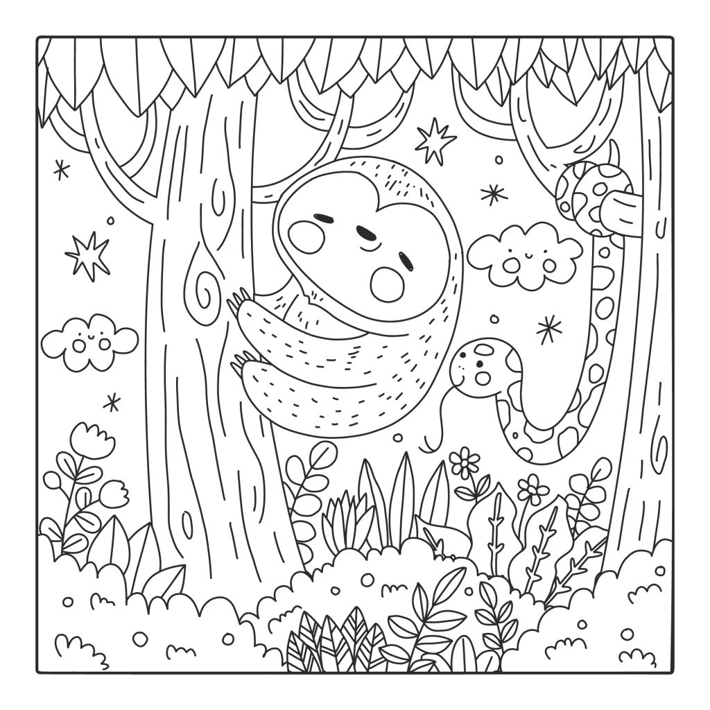 Super Cute Sloth Coloring Page