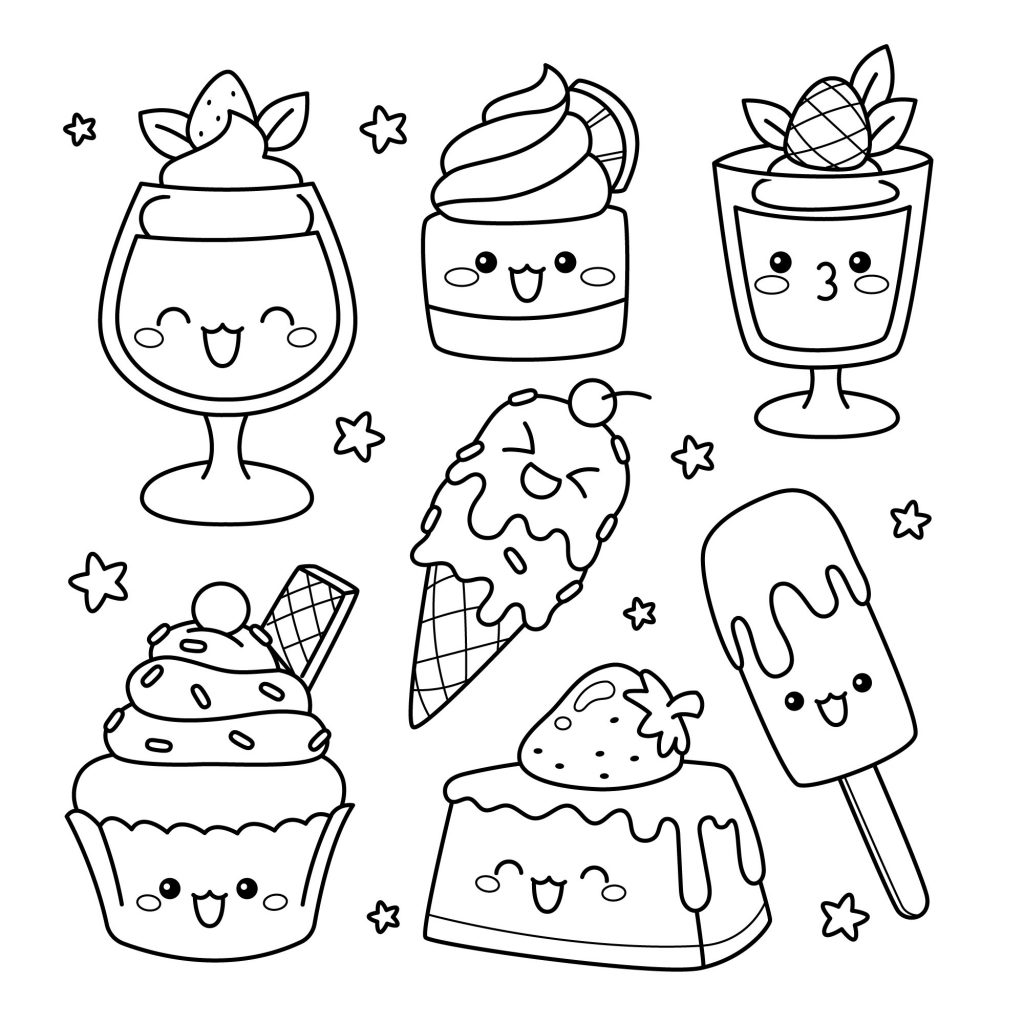 Cute Desserts Coloring Page