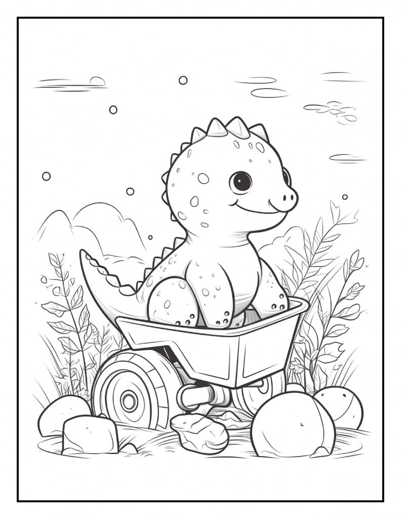 Dino and Dump Truck Coloring Page