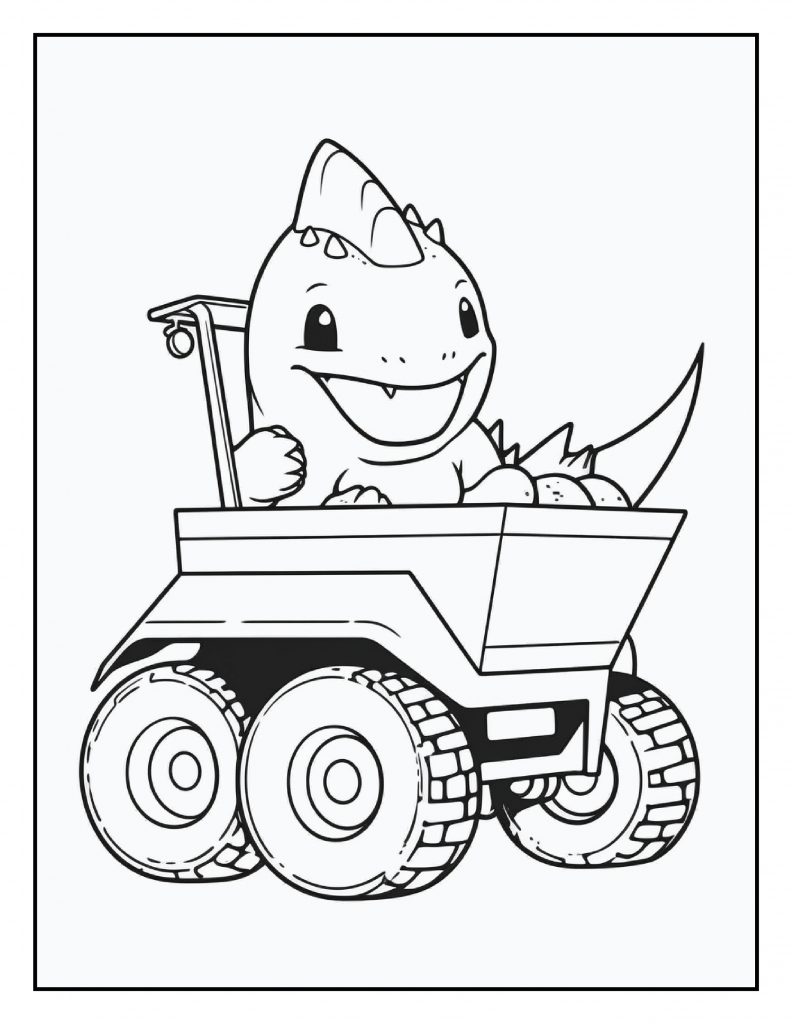 Dino and Dump Truck Coloring Page
