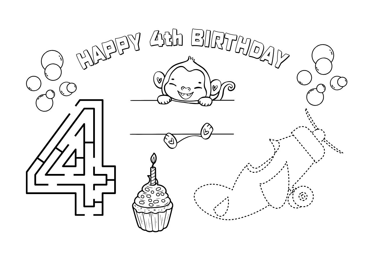 Happy 4th Birthday Coloring Page