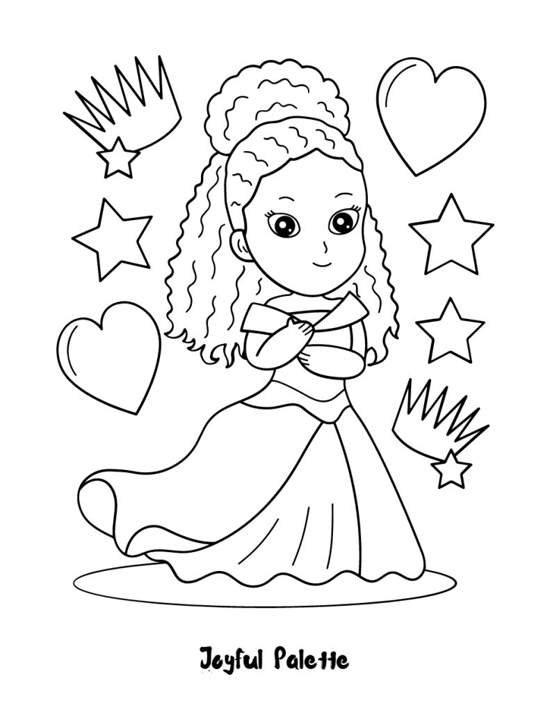 Princess with Curly Hair Coloring Page