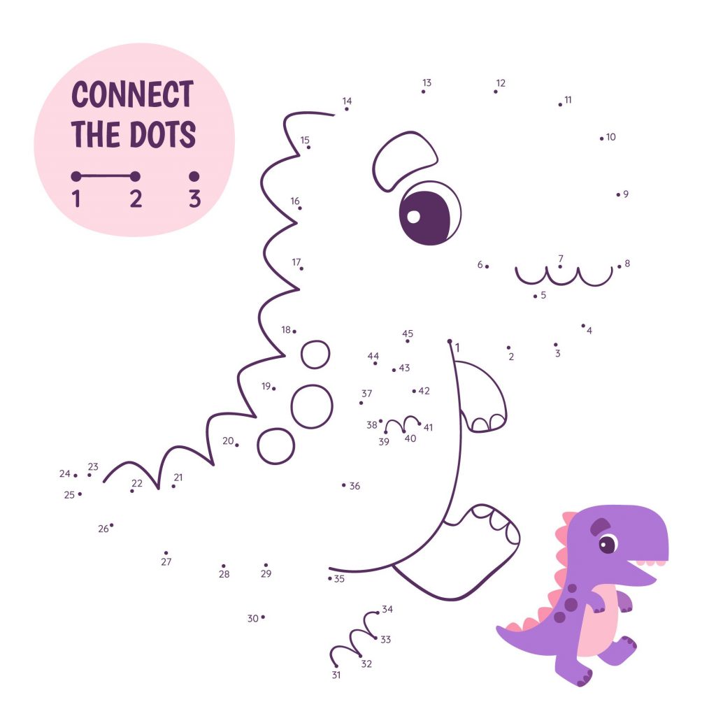 Kawaii Dino Dot to Dot Page