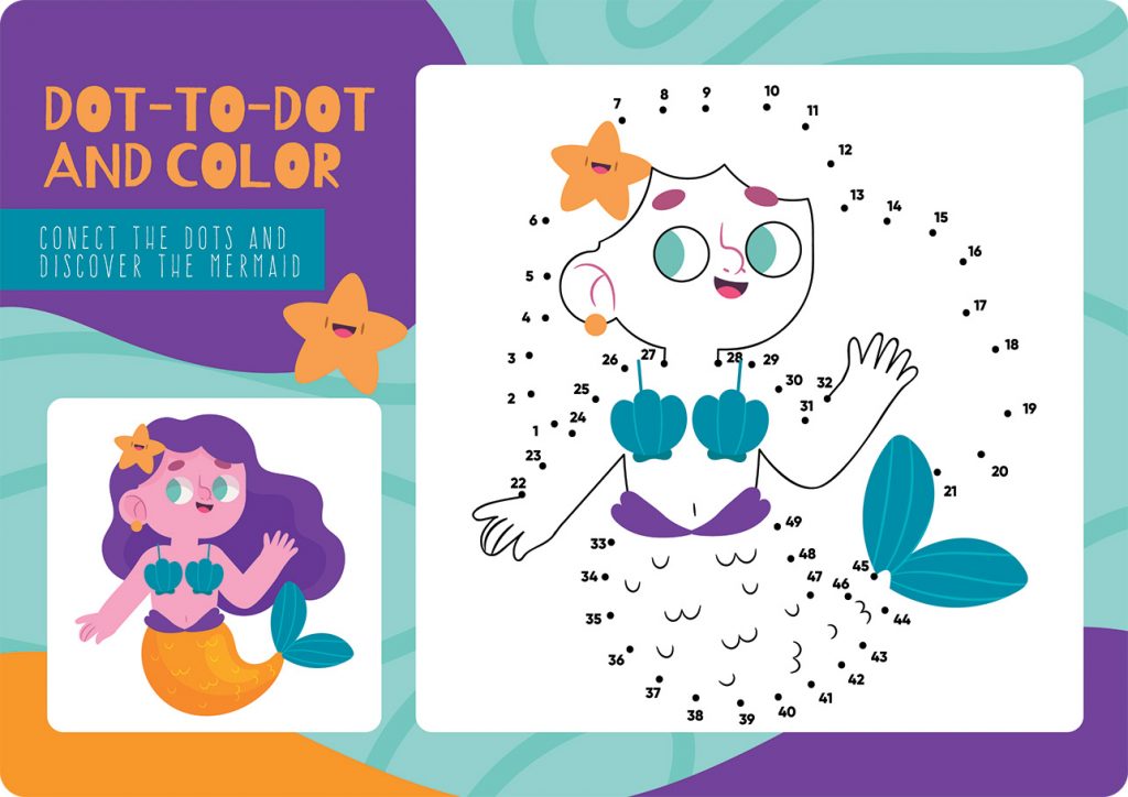 Mermaid Dot to Dot and Coloring Page