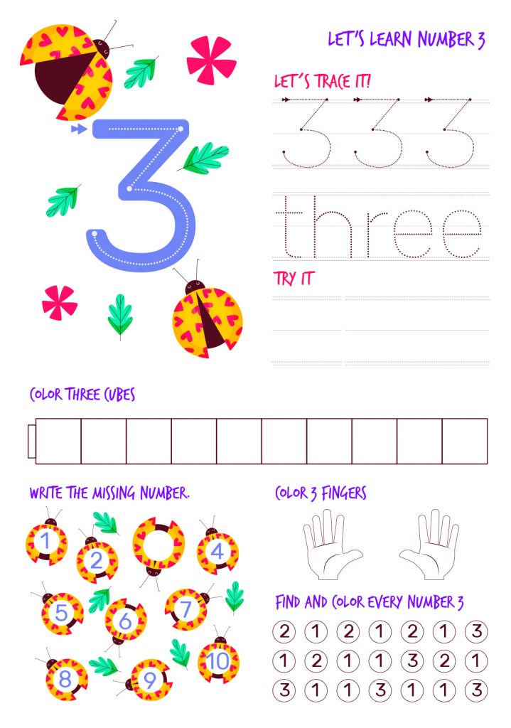 number tracing sheet for preschoolers