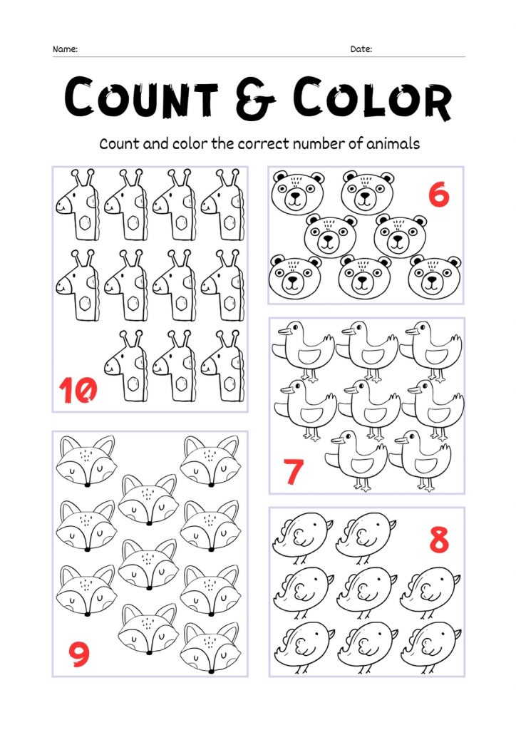 free printable count and color worksheets