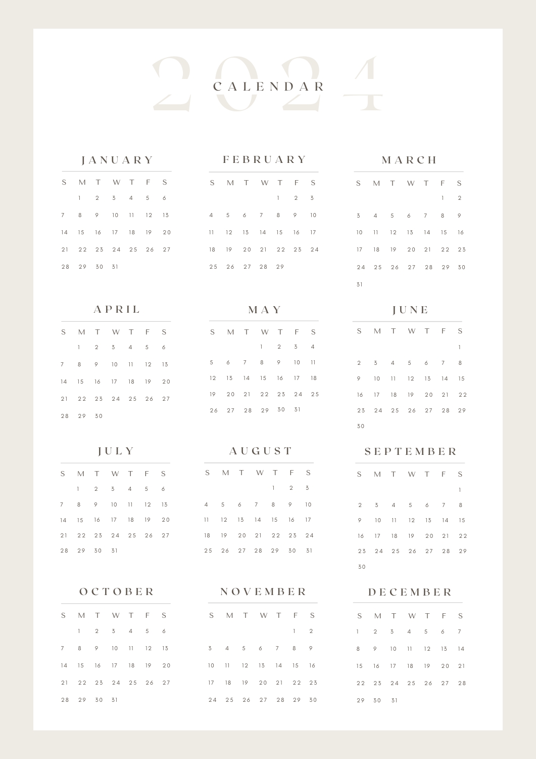 minimalist 2024 calendar