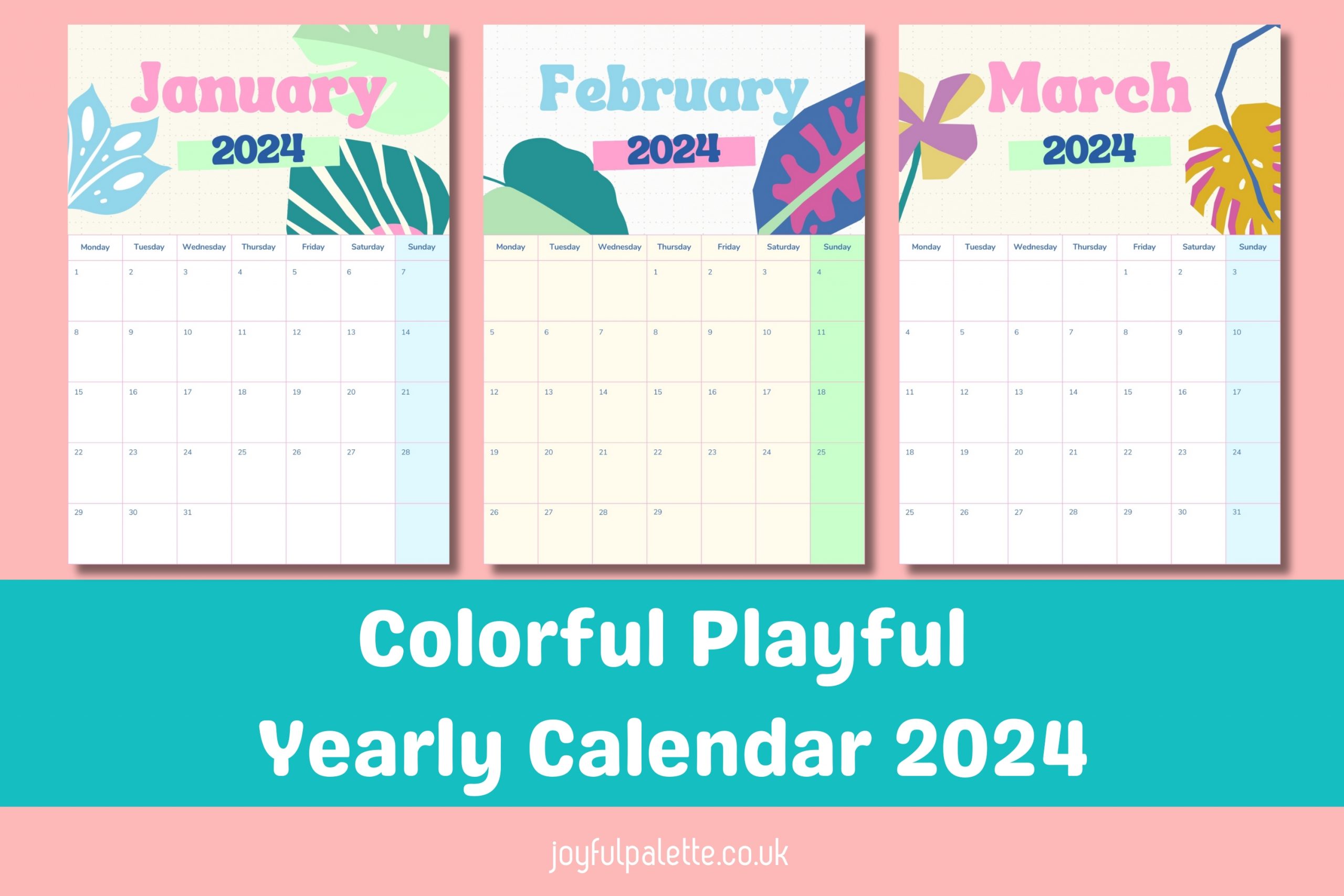 colorful playful yearly calendar 2024