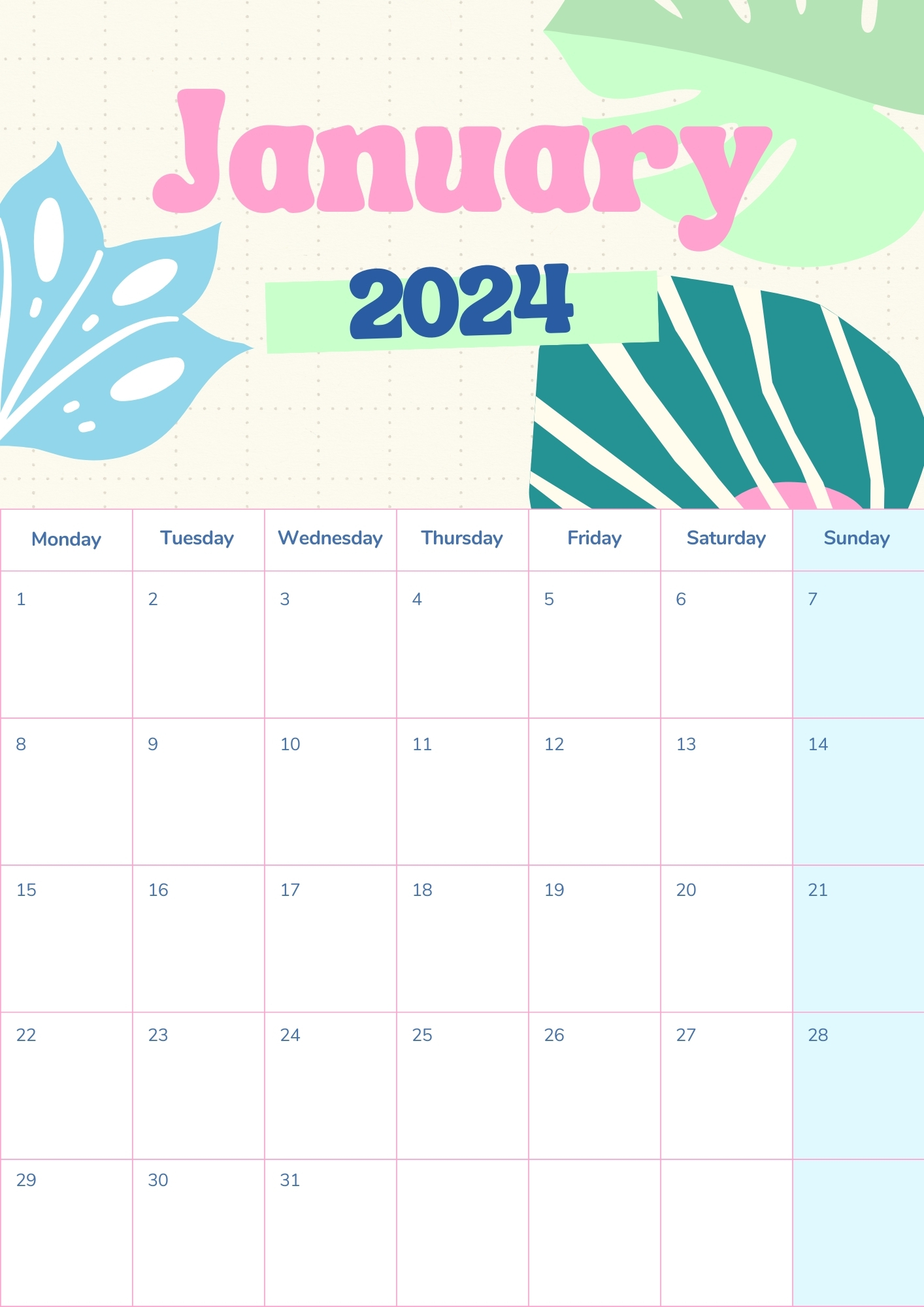 colorful calendar 2024