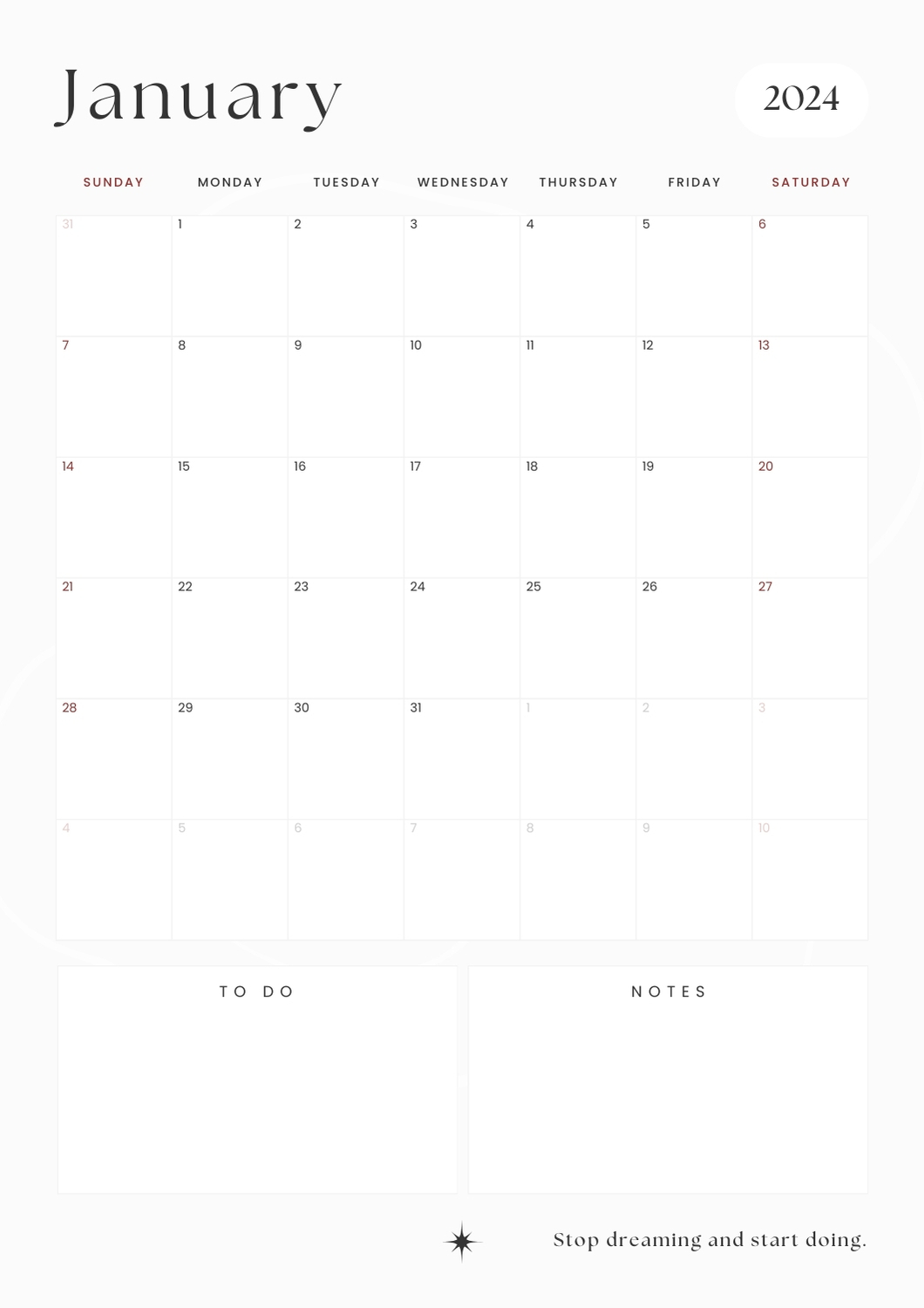 simple and clean january calendar