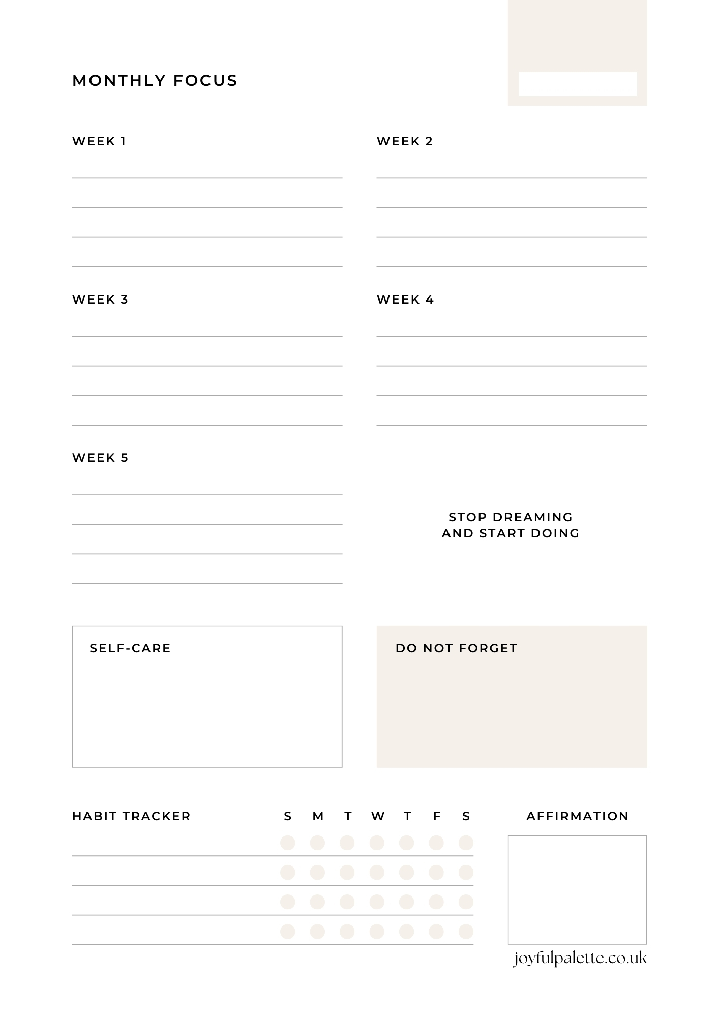minimalist monthly focus pdf