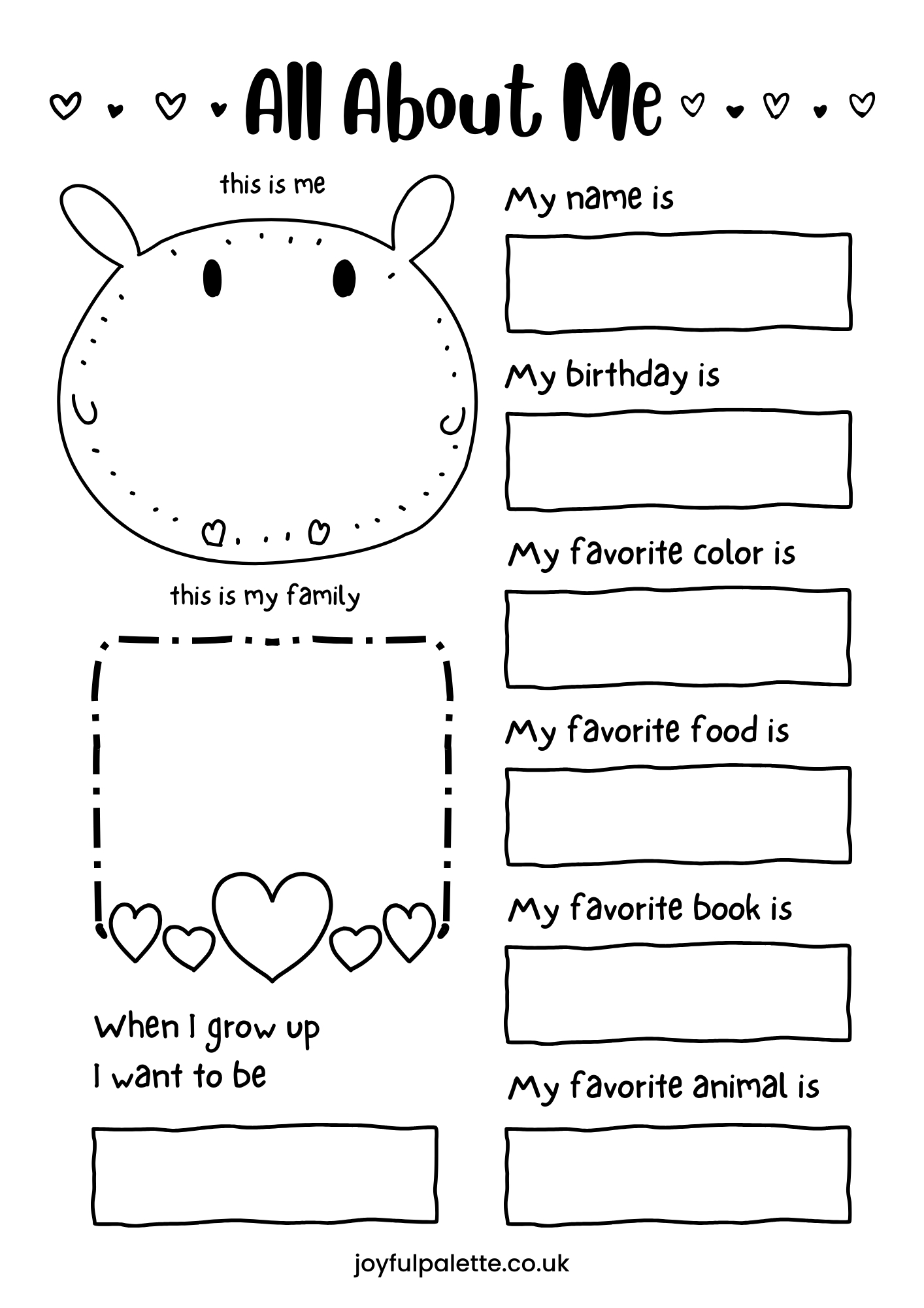 Free Printable All About Me Worksheets for Kids