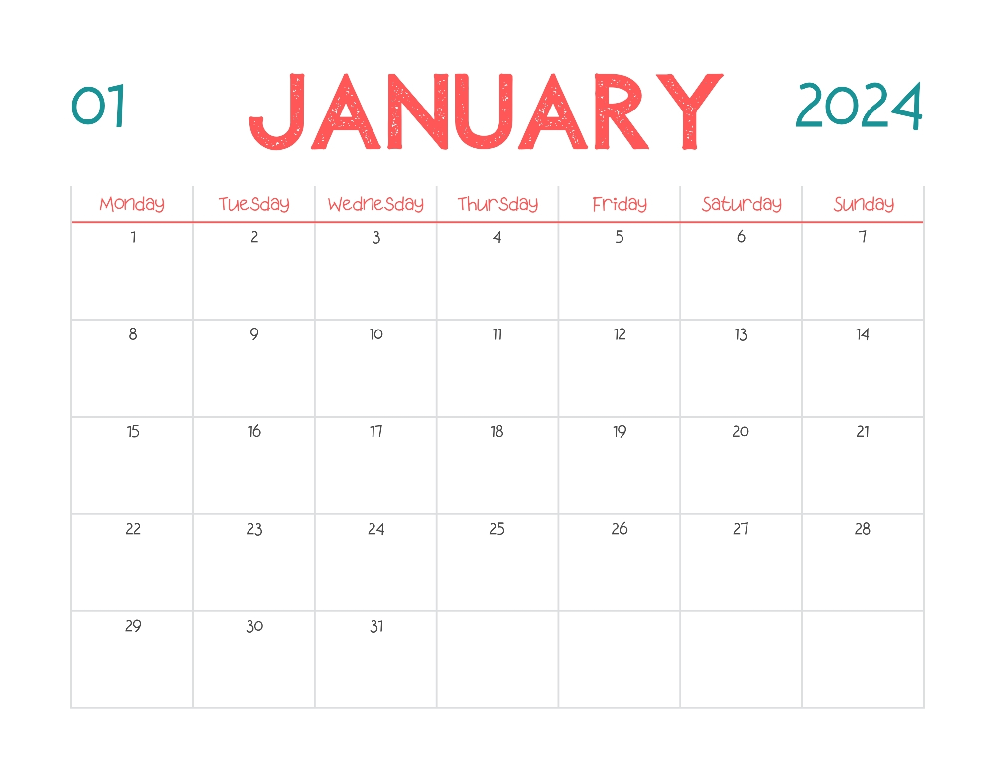 January Calendar - Joyful Palette