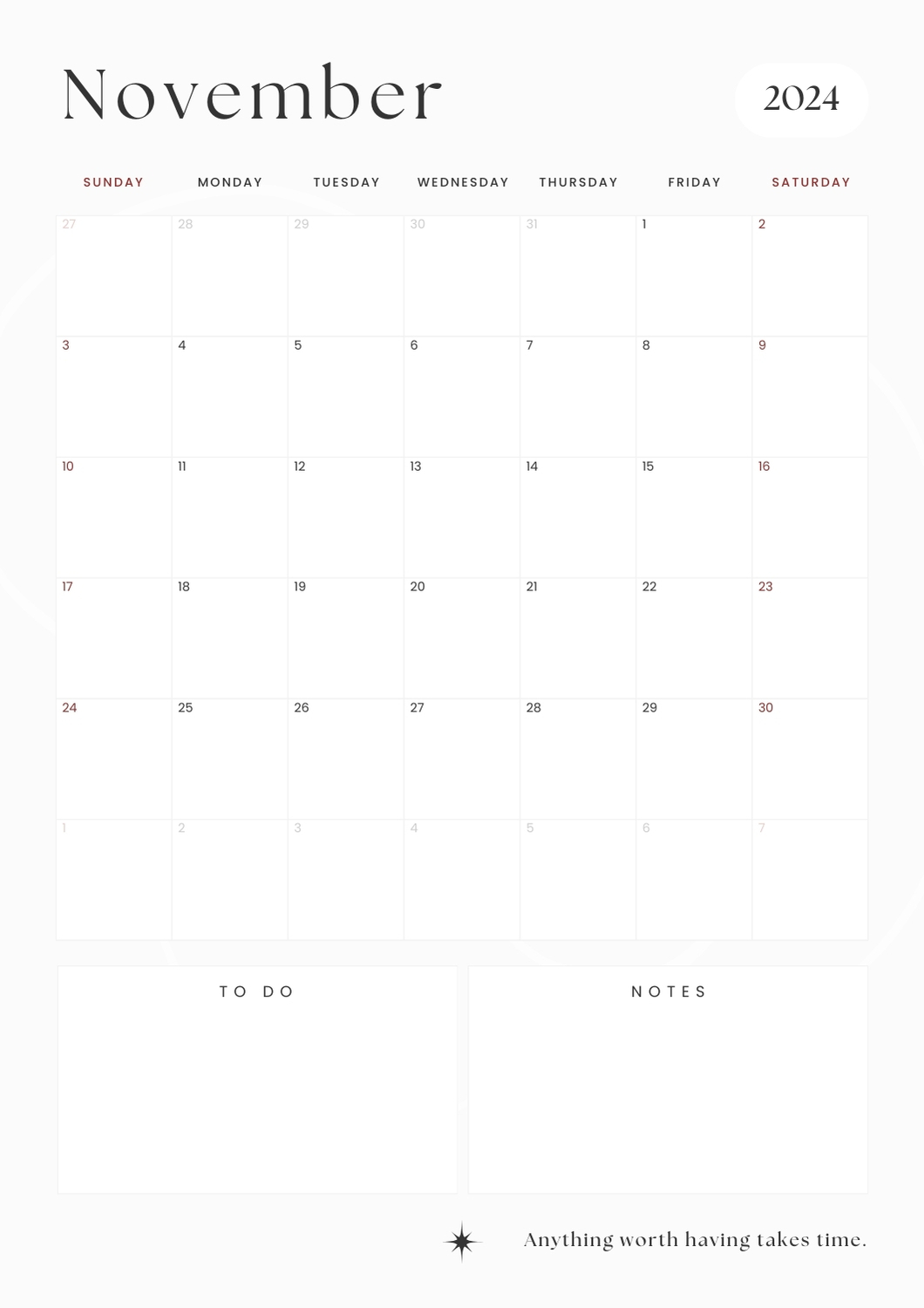 minimalist november 2024 calendar