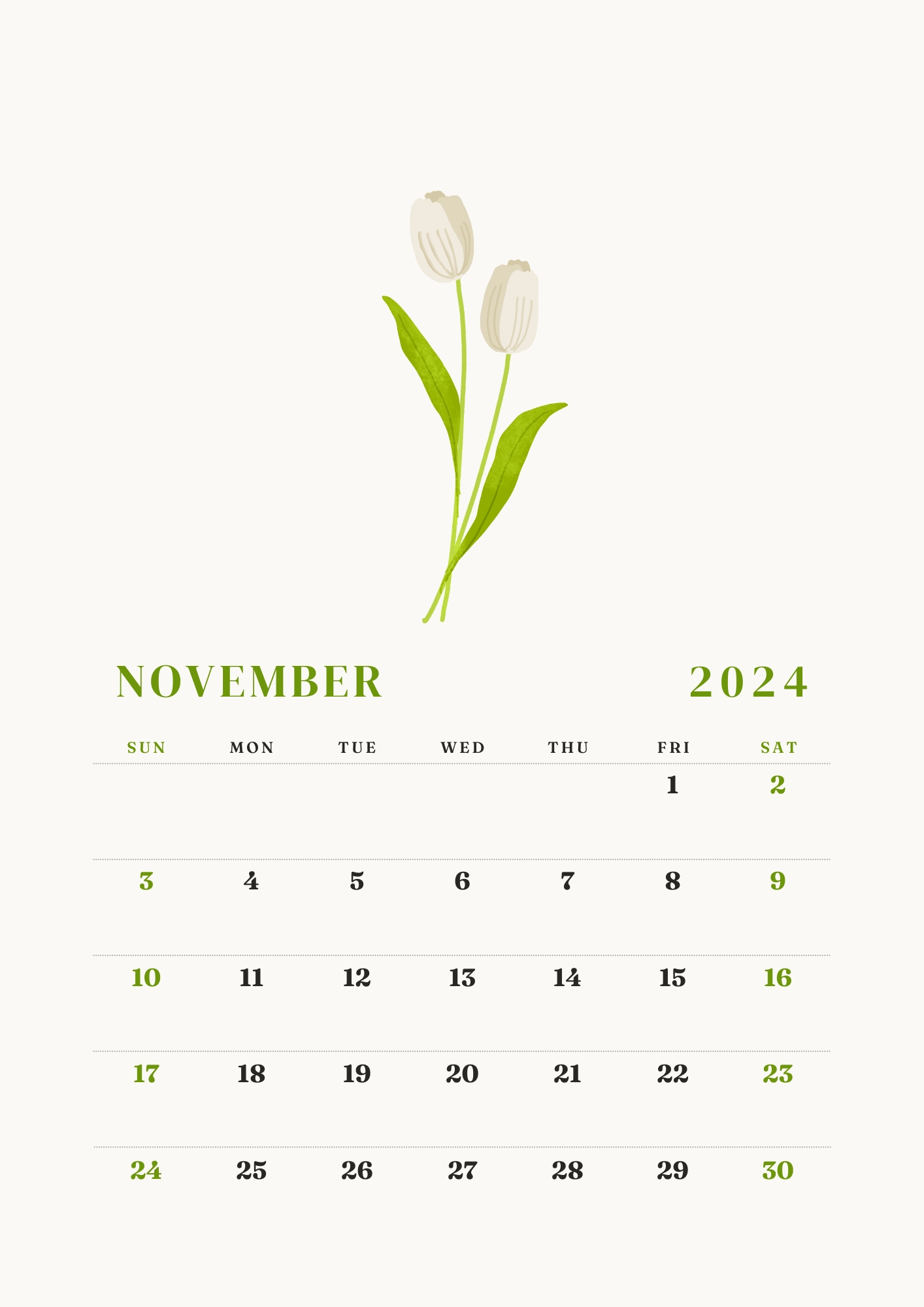 November 2024 Floral Calendar Printable