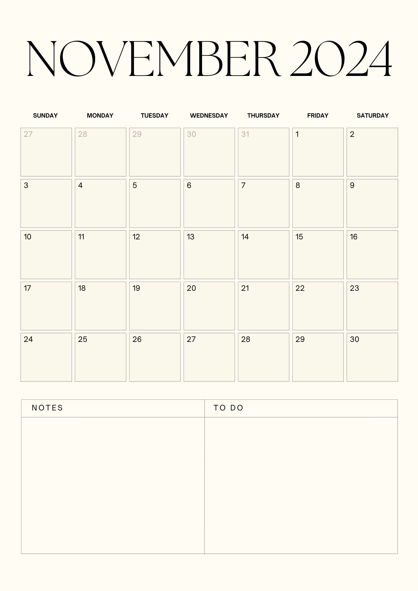 minimal november 2024 calendar