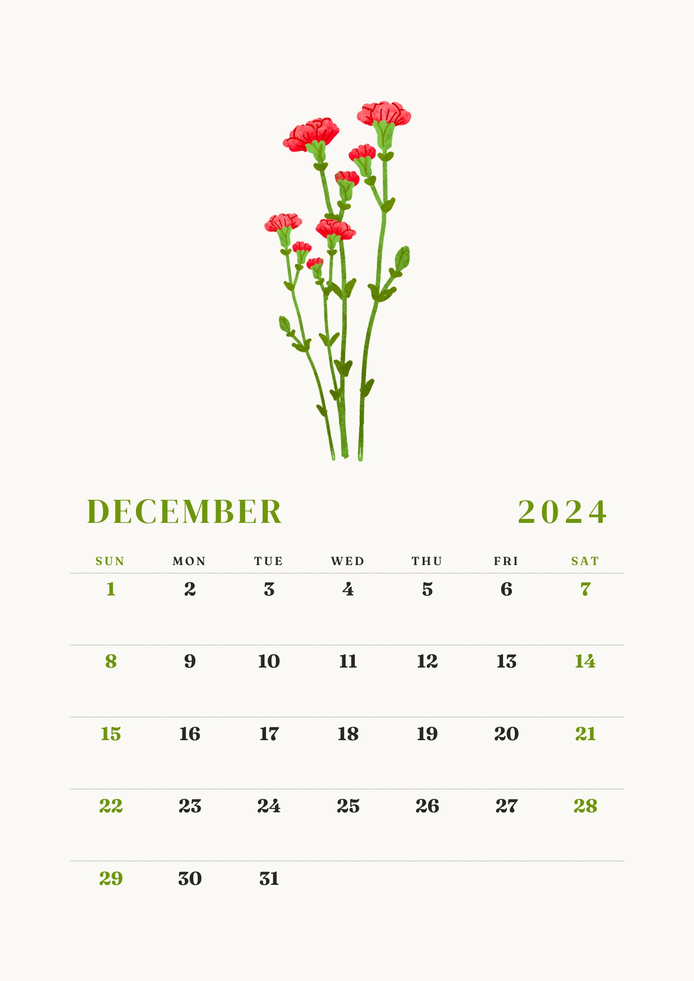 2024 Floral Calendar Printable