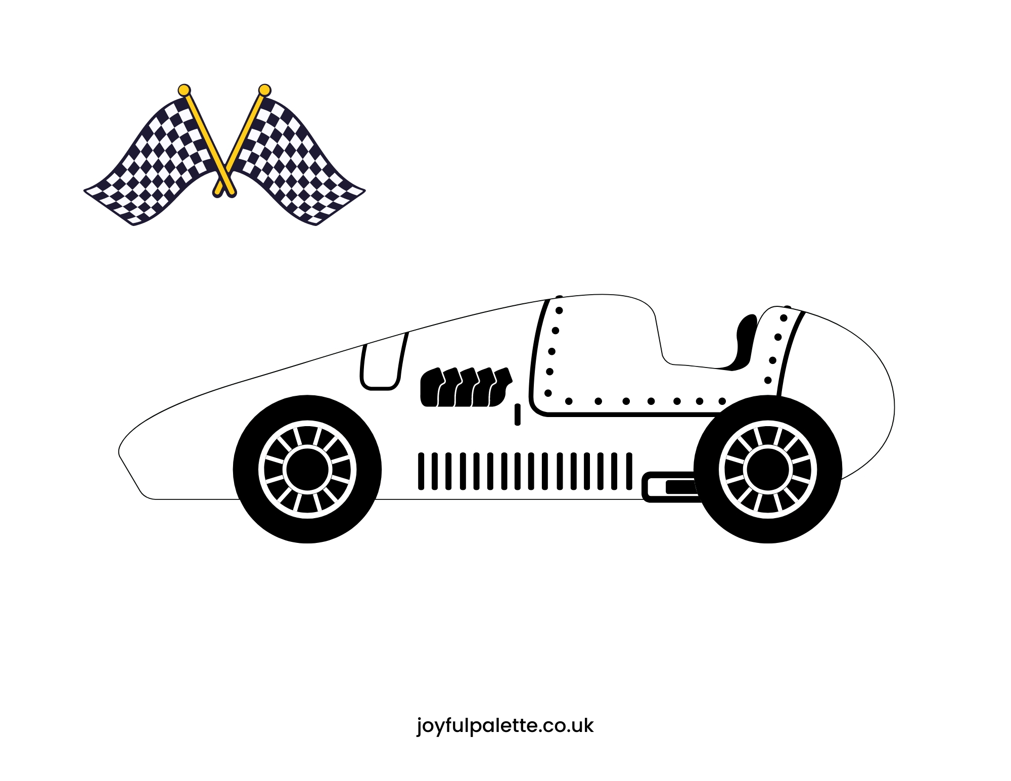 Cool Race Car with Flags Coloring Page