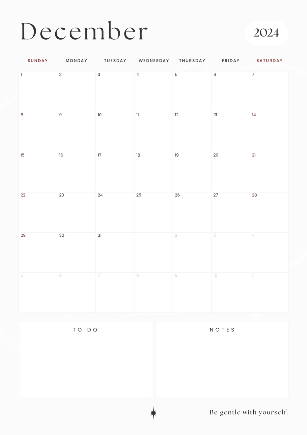 minimalist december 2024 calendar