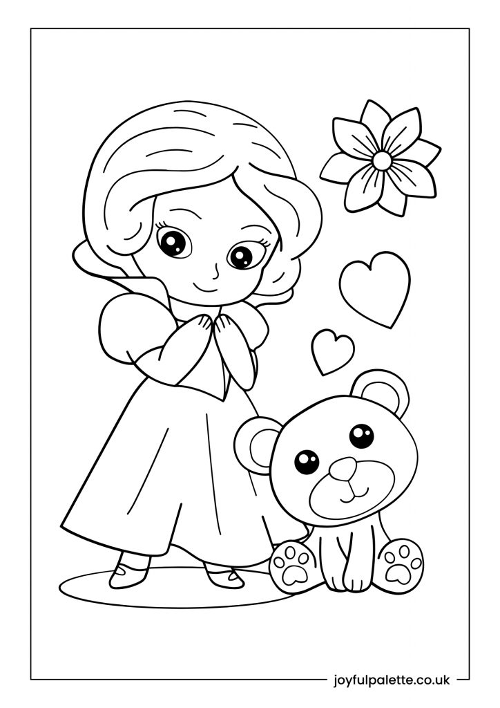 Little Princess with Teddy Bear Coloring Page