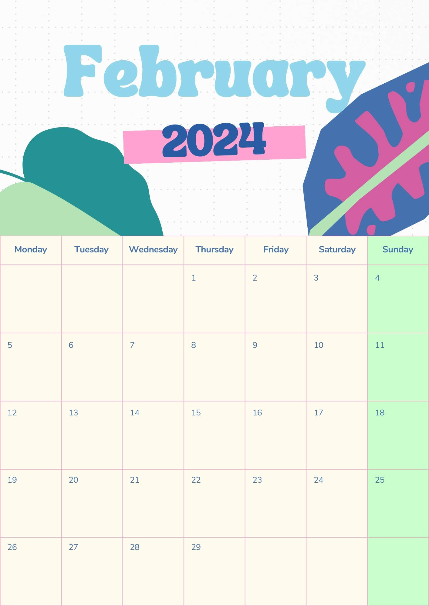 colorful february 2024 calendar