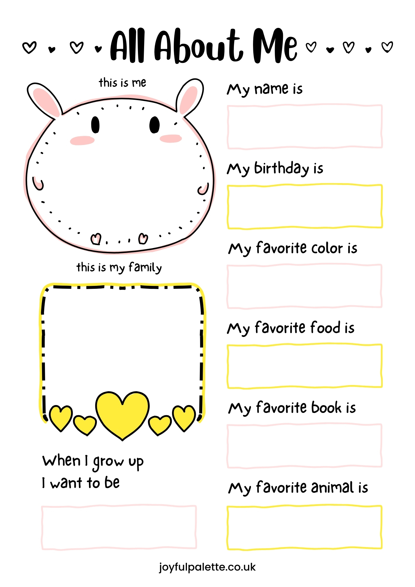 Free Printable All About Me Worksheets for Kids