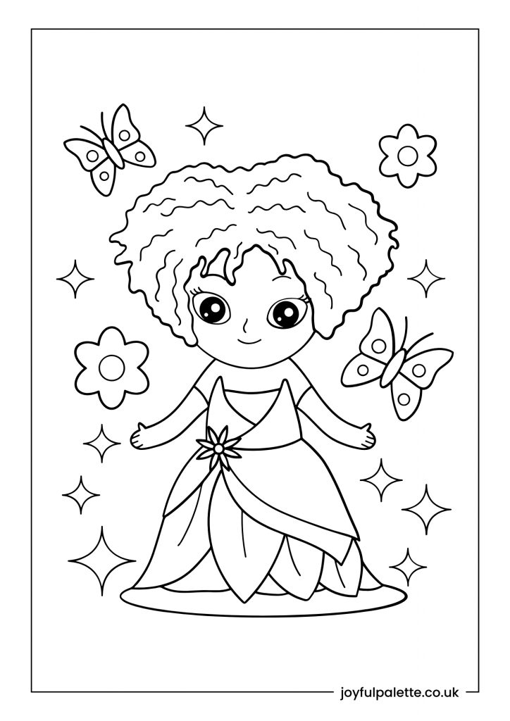 Princess with Curly Hair Coloring Page