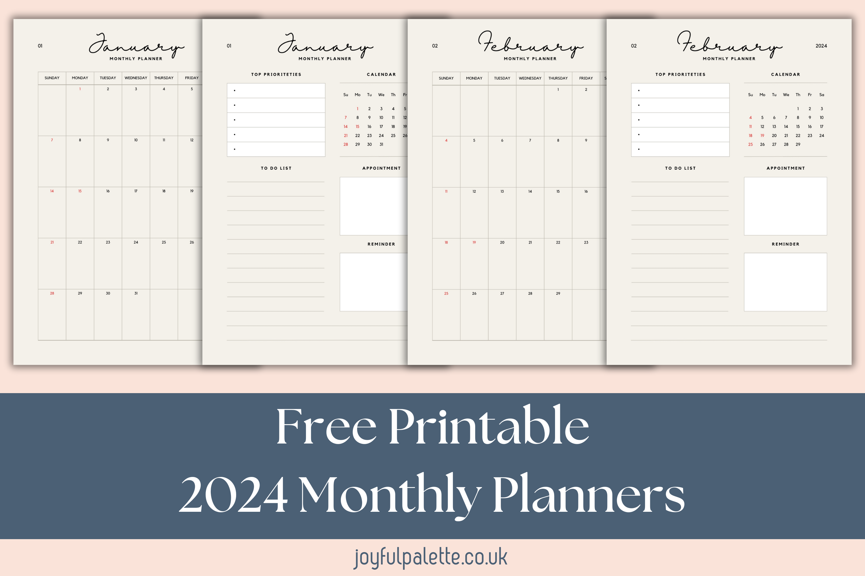 Free Printable 2024 Monthly Planner PDF