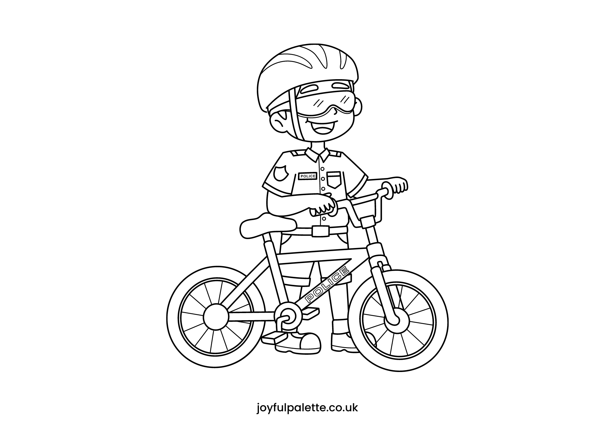 Police Officer and Bicycle Coloring Page