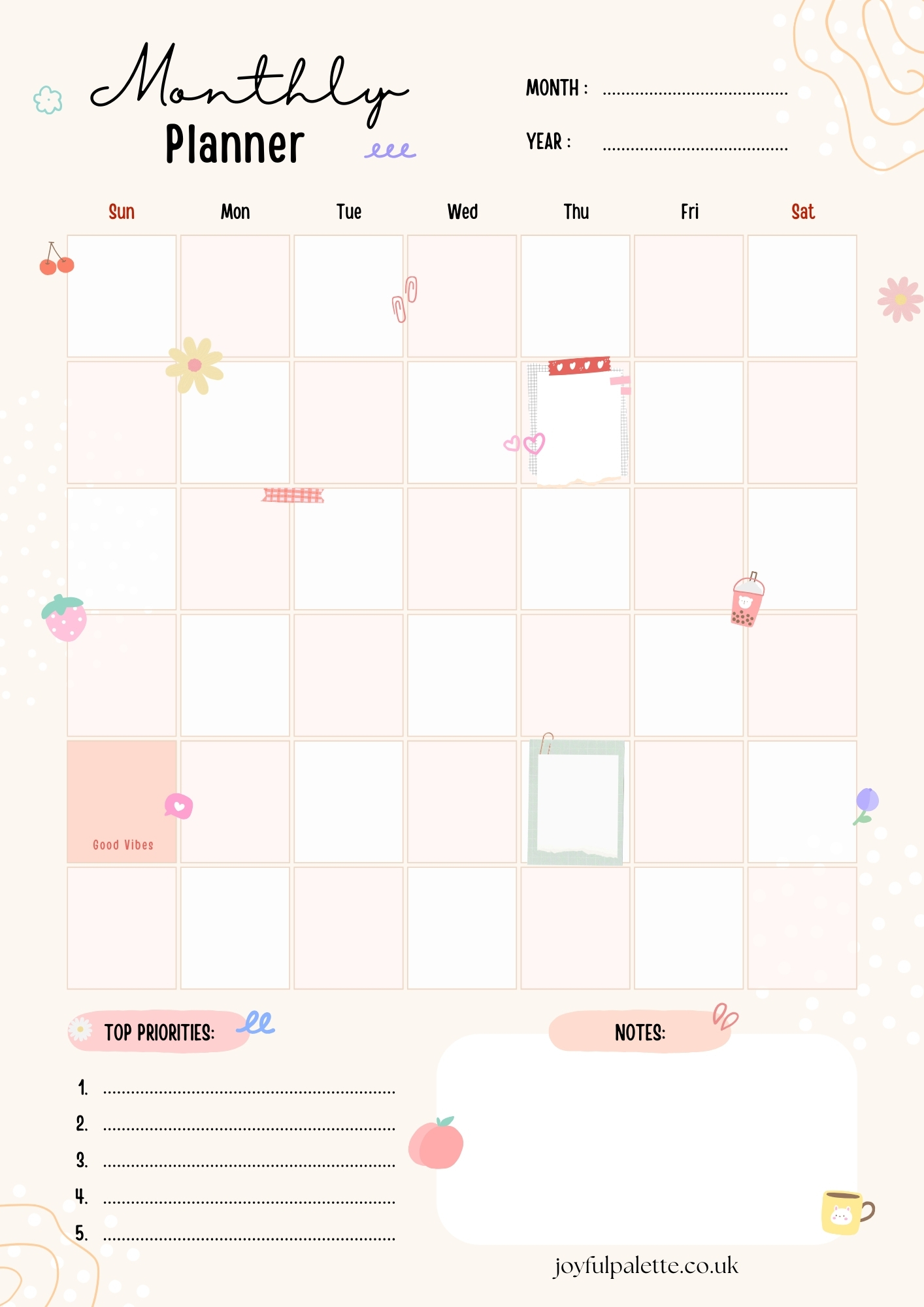 kawaii monthly planner free download
