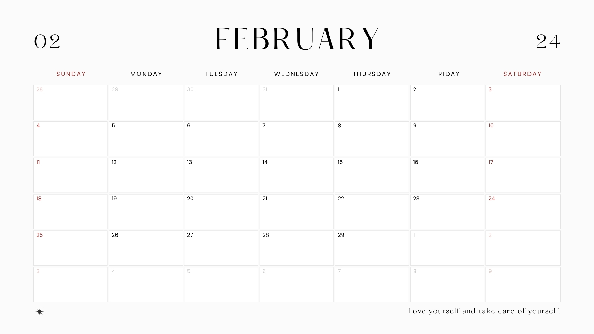 minimal february 2024 calendar