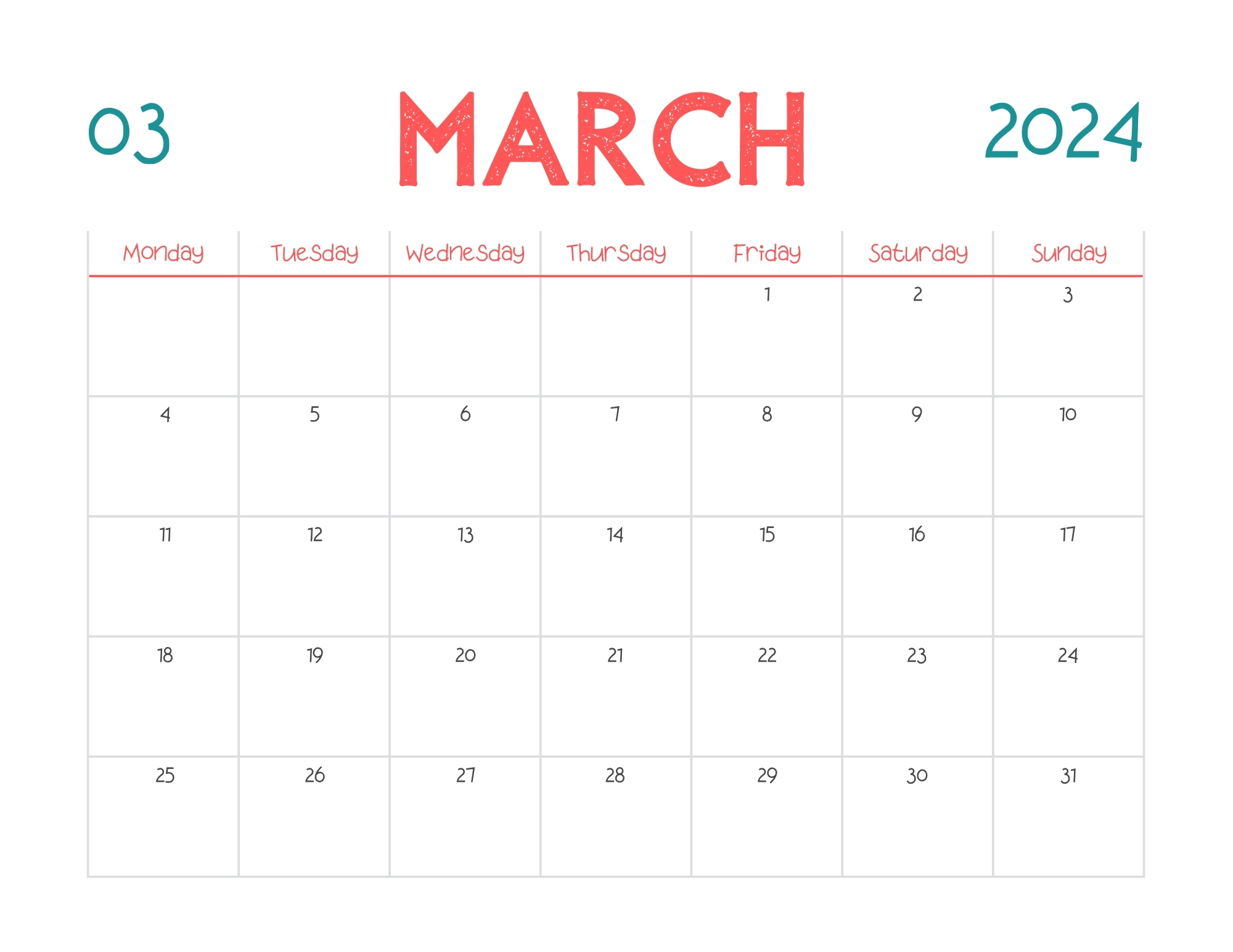 March Calendar - Joyful Palette