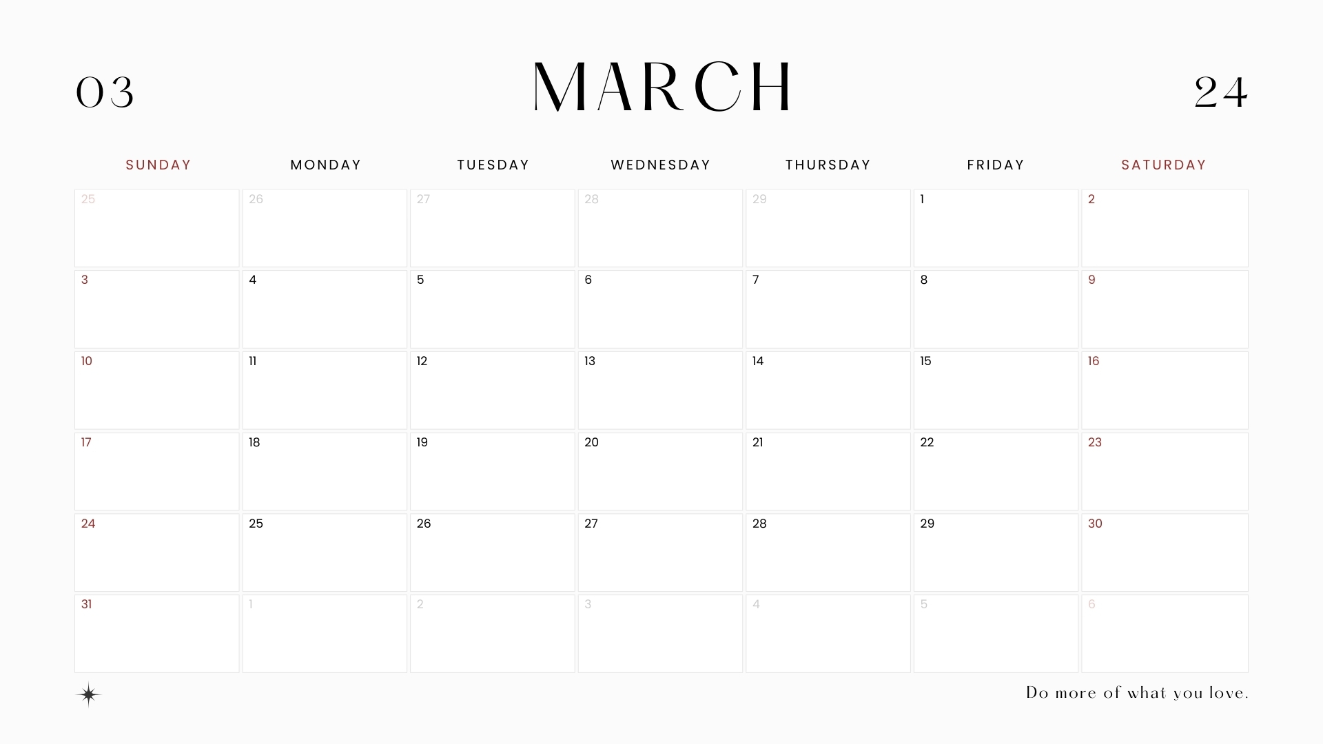 blank march calendar 2024