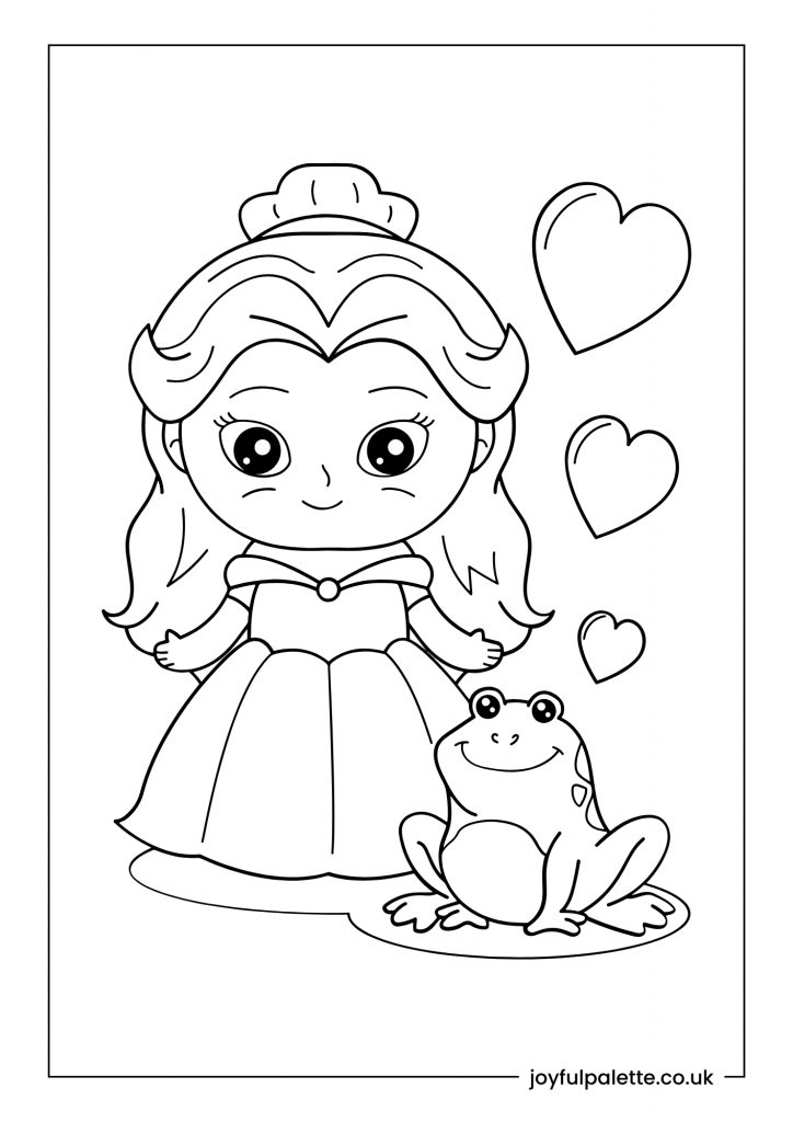 Princess and Frog Coloring Page 