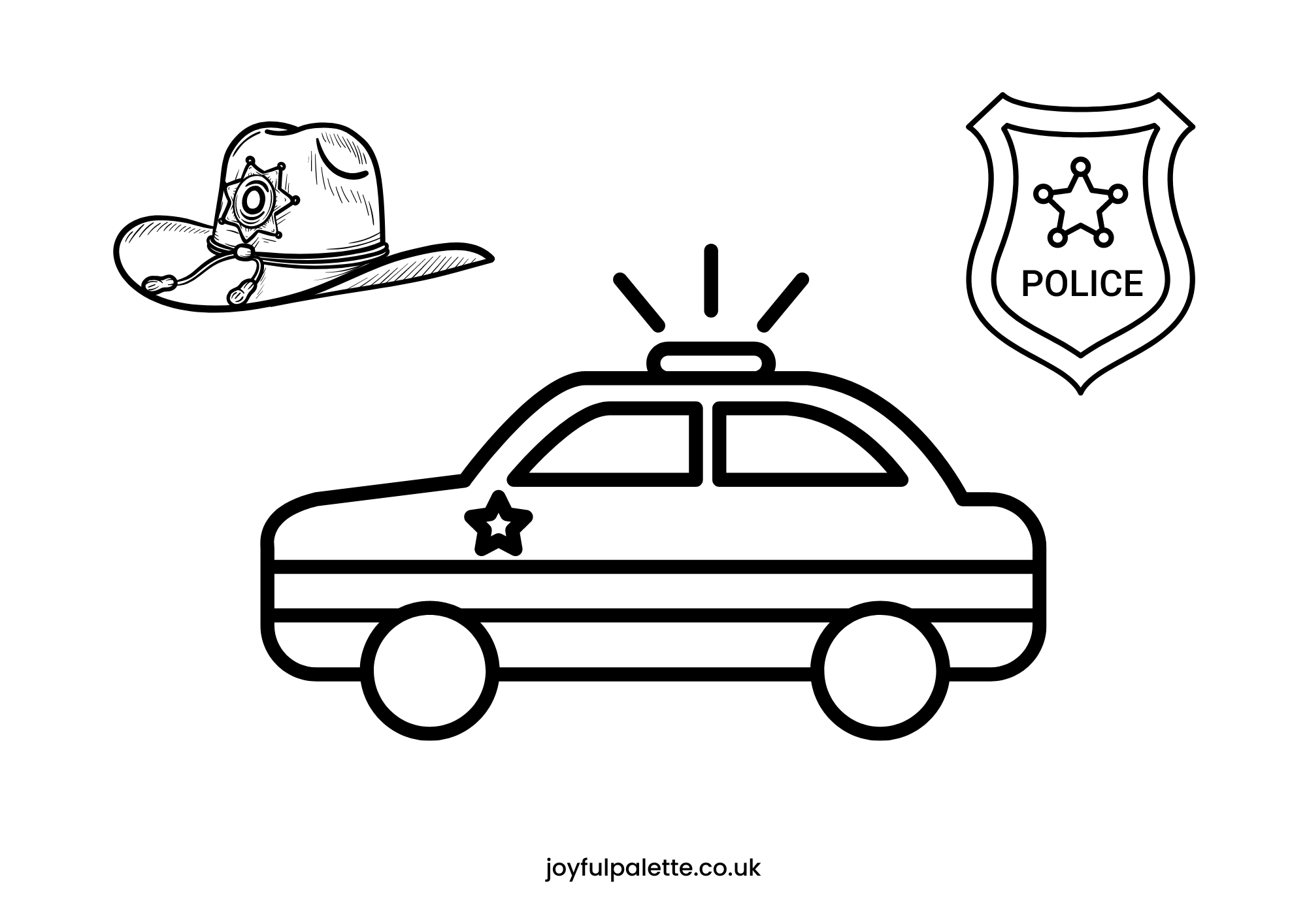 Police  Badge and Police Car Coloring Page
