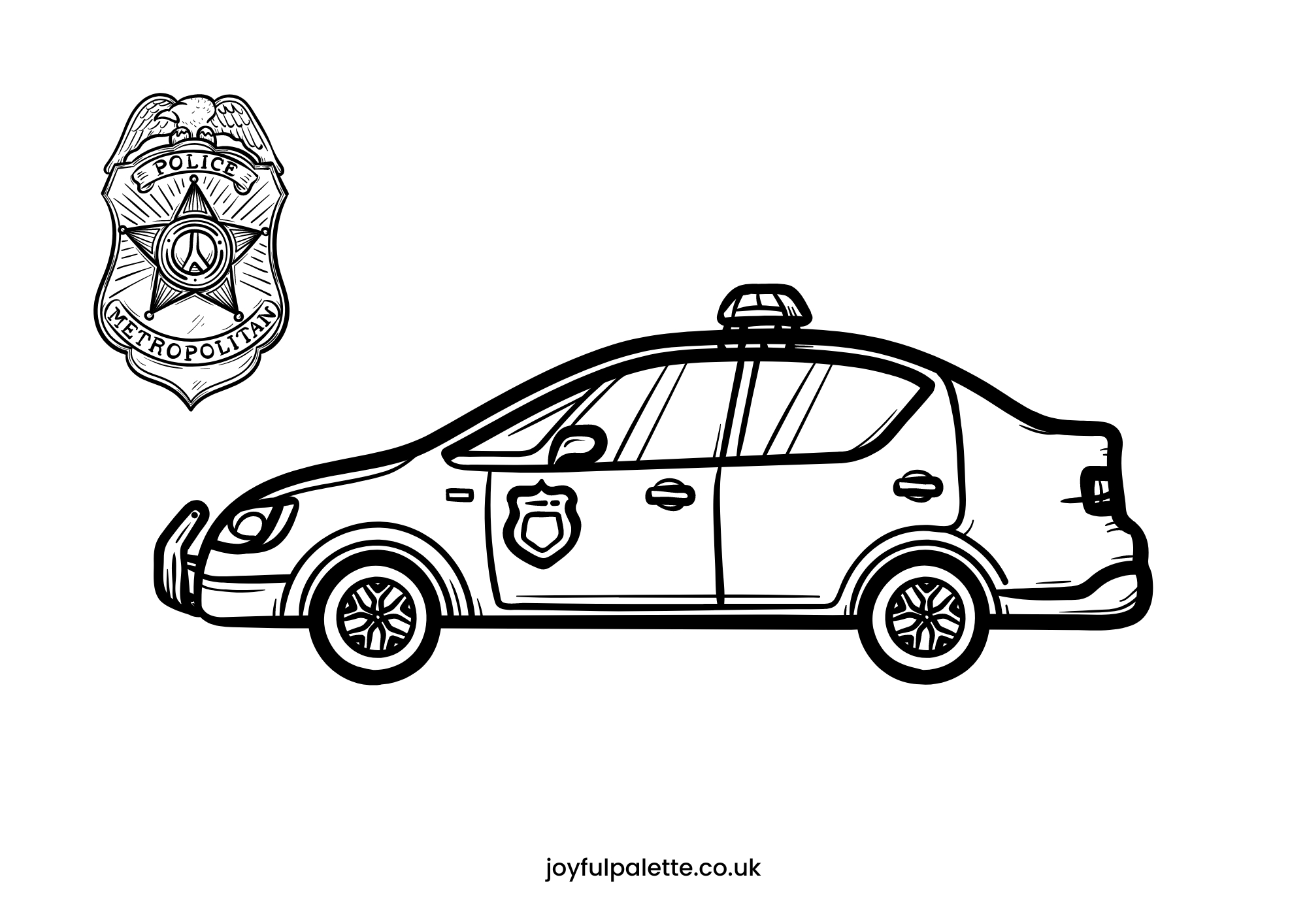 Detailed Police Badge and Car Coloring Page