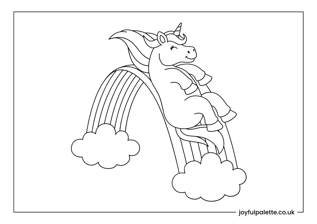 Rainbow and Unicorn Coloring Page 