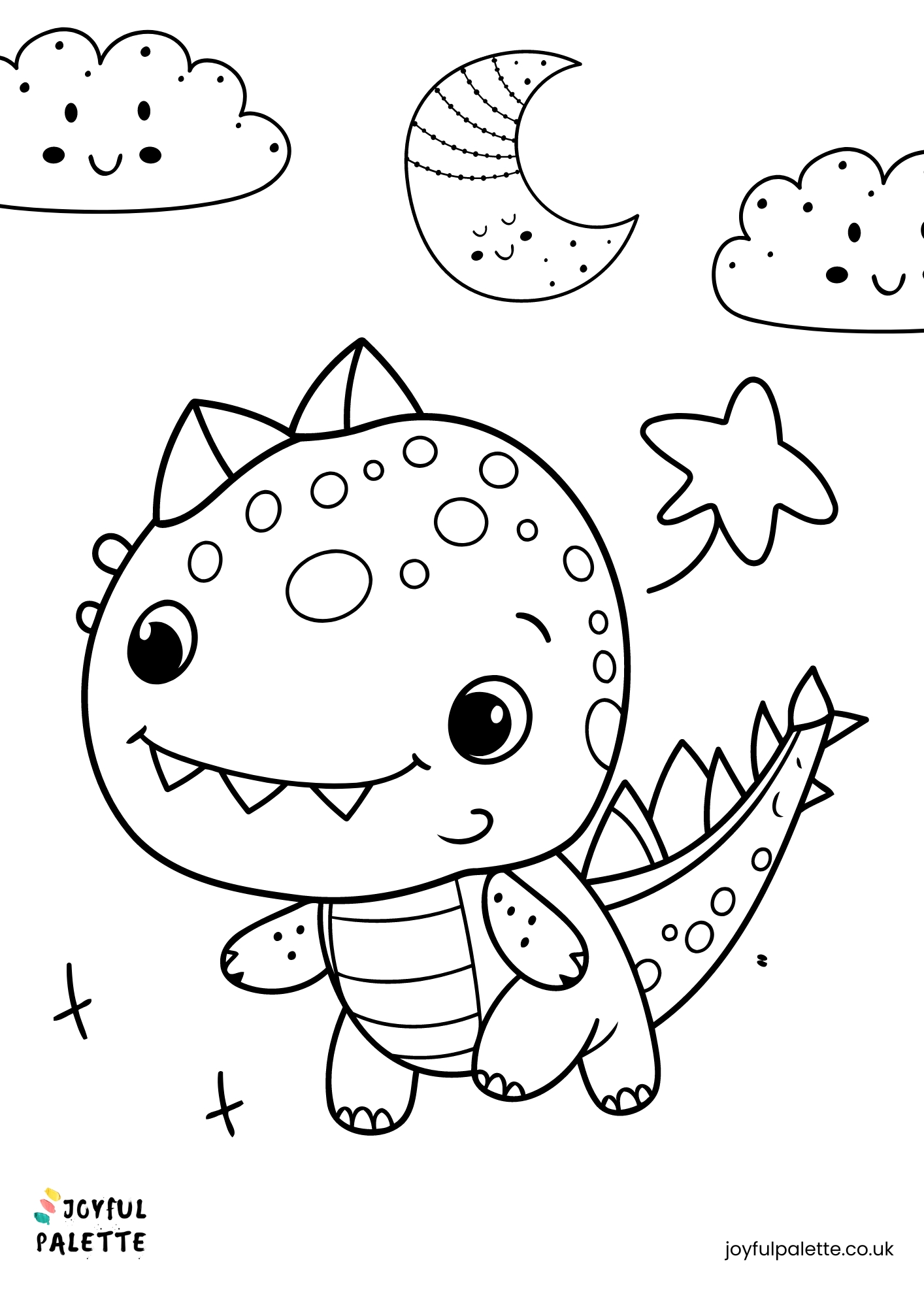cute kawaii dinosaur coloring page