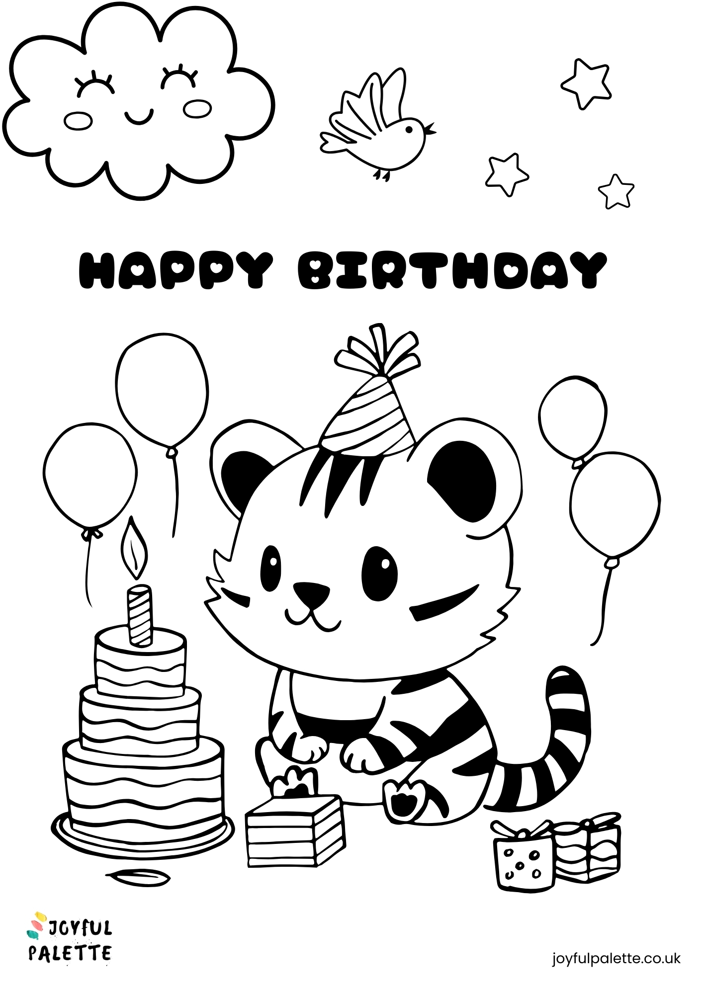 Kawaii Happy Birthday Coloring Page