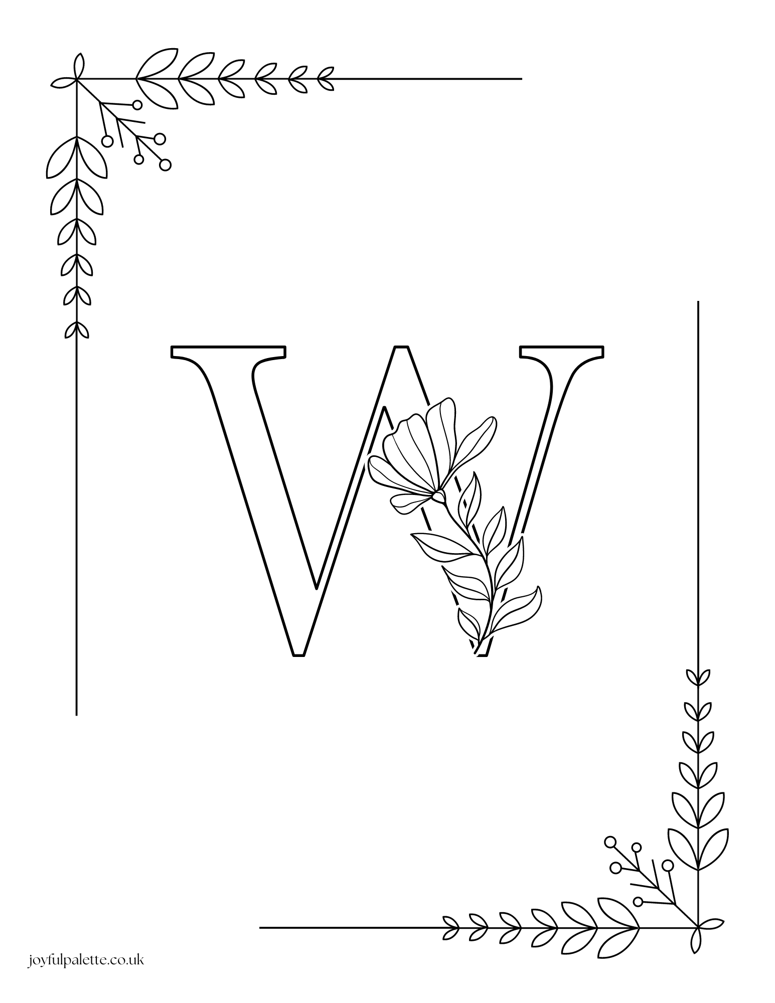 Floral Letter W Coloring Page