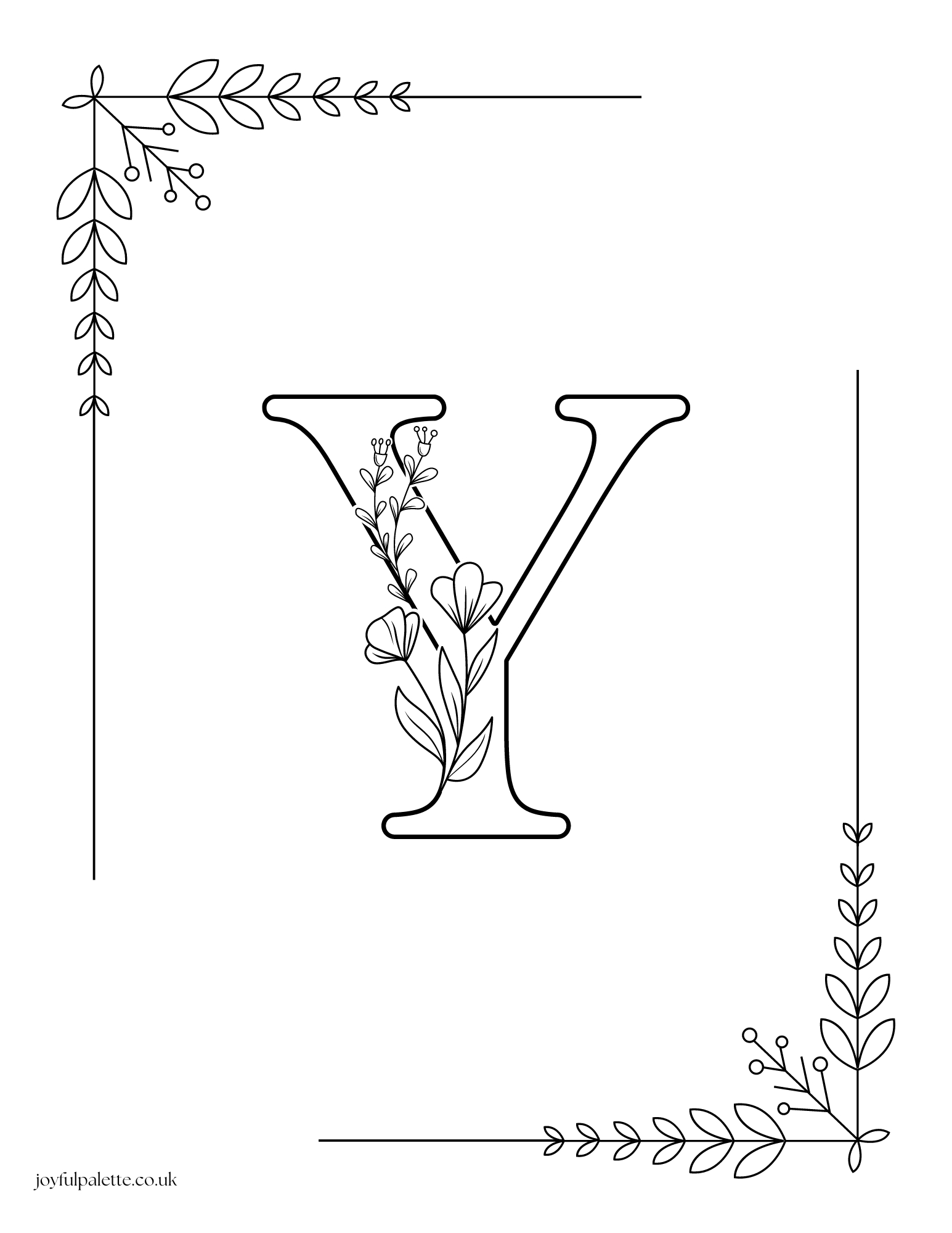 Floral Letter Y Coloring Page