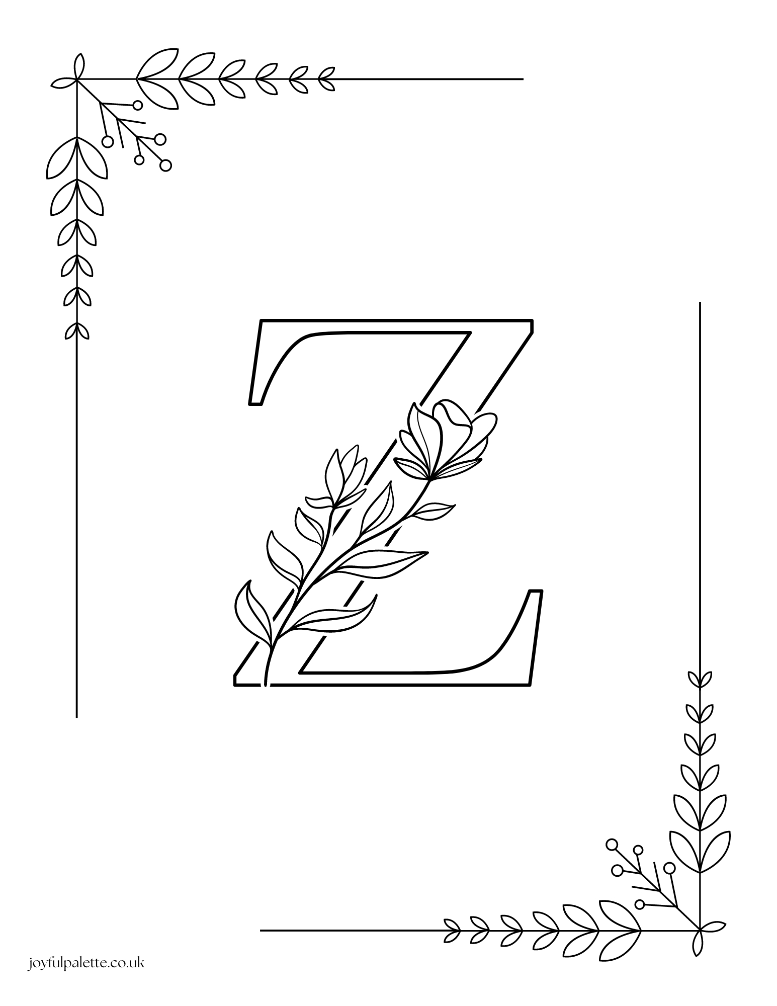 Floral Letter Z Coloring Page