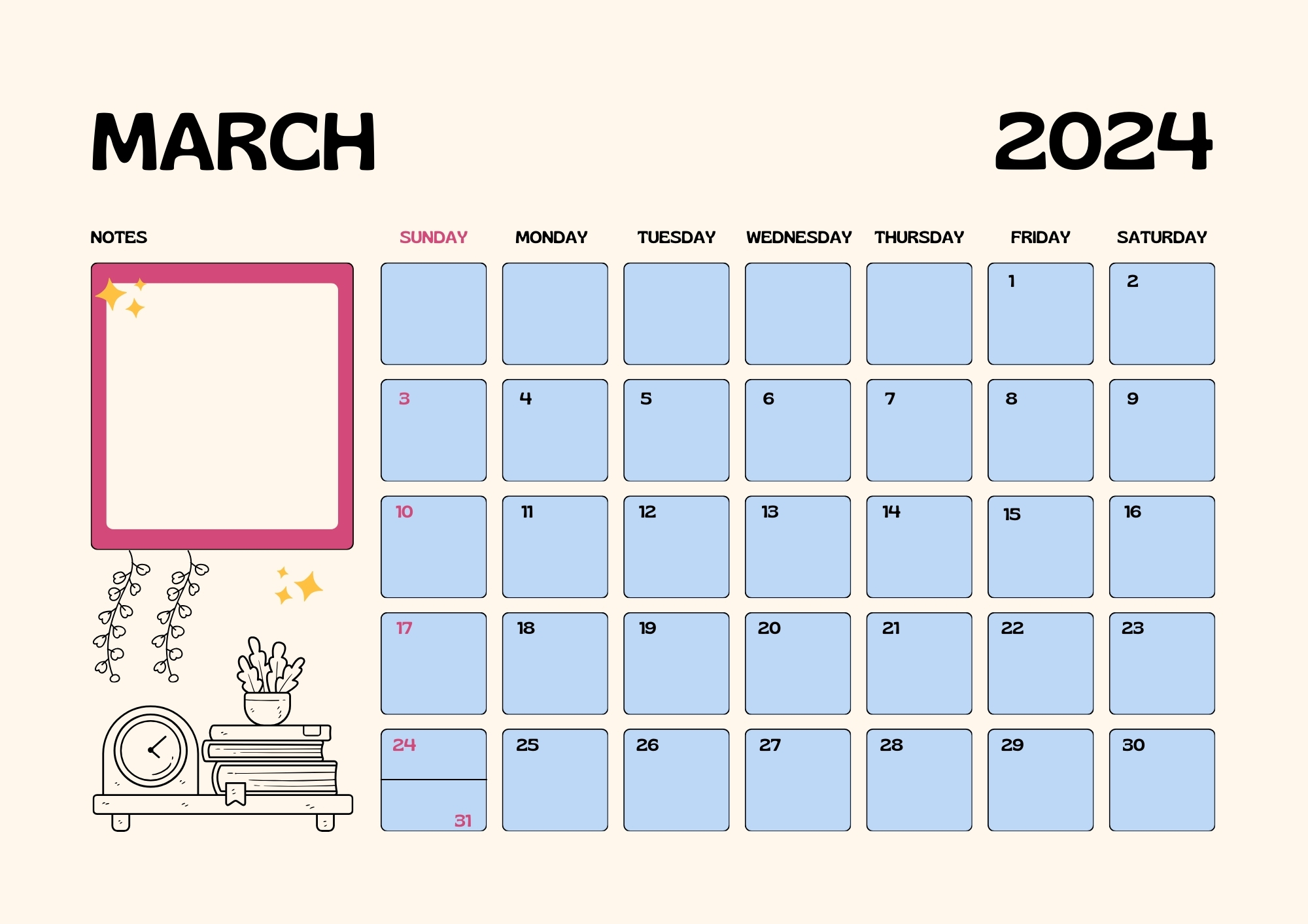 Free Printable March 2024 Calendars