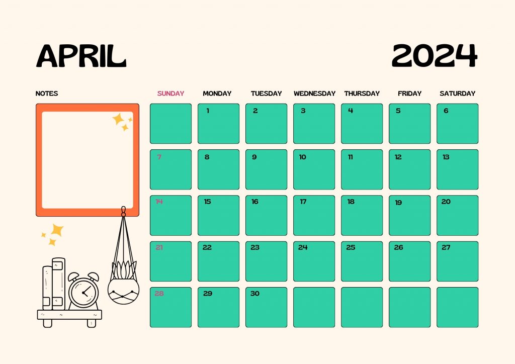 april 2024 calendar for book lovers