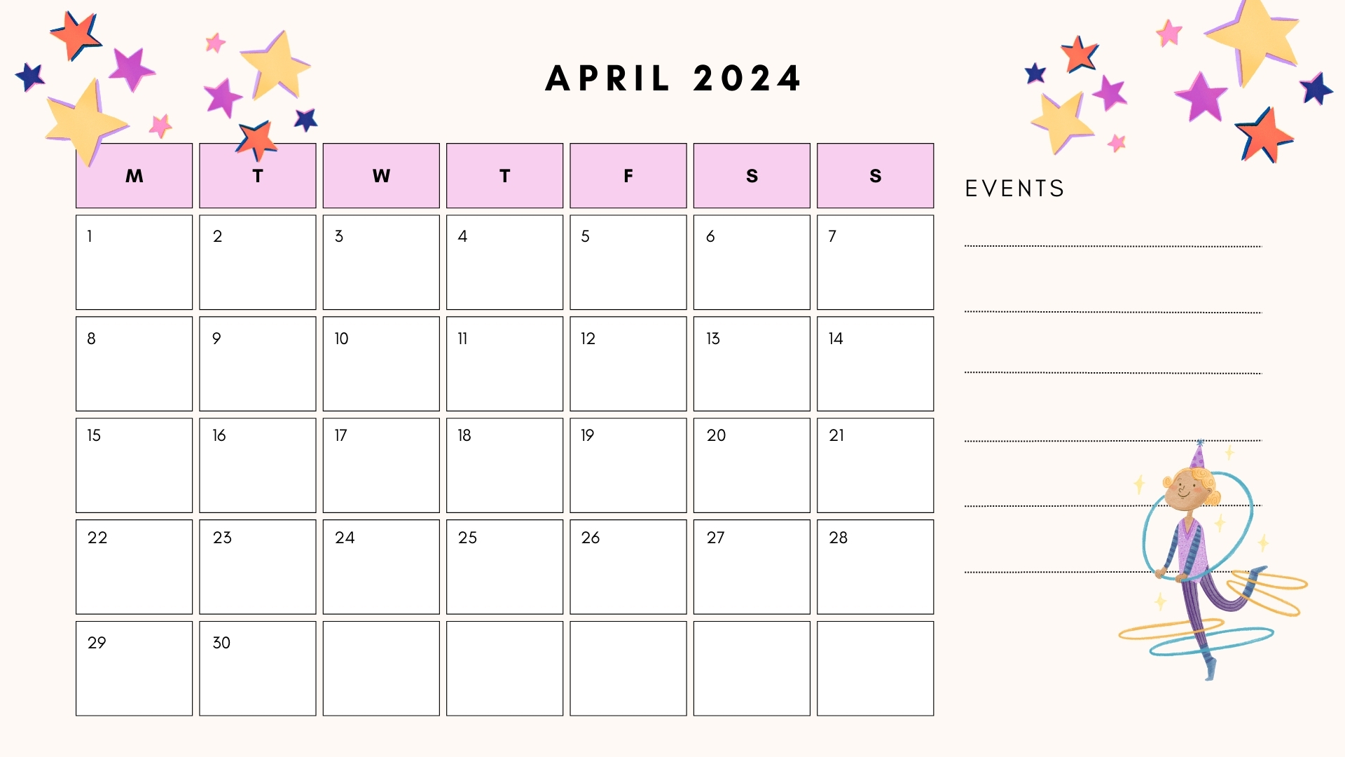 April Calendar for kids