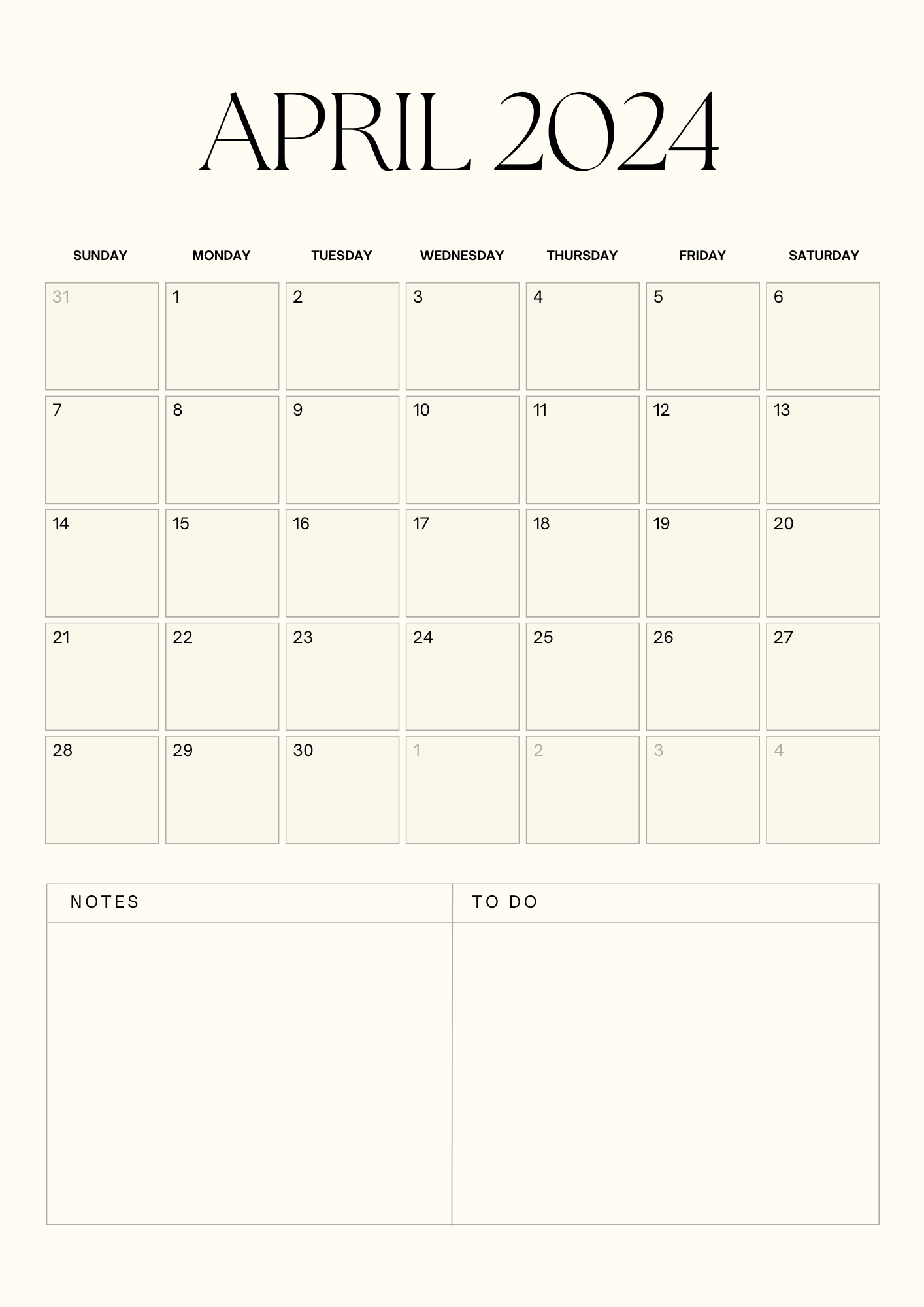 Simple and Minimal Monthly Printable Planner 2024 Calendar